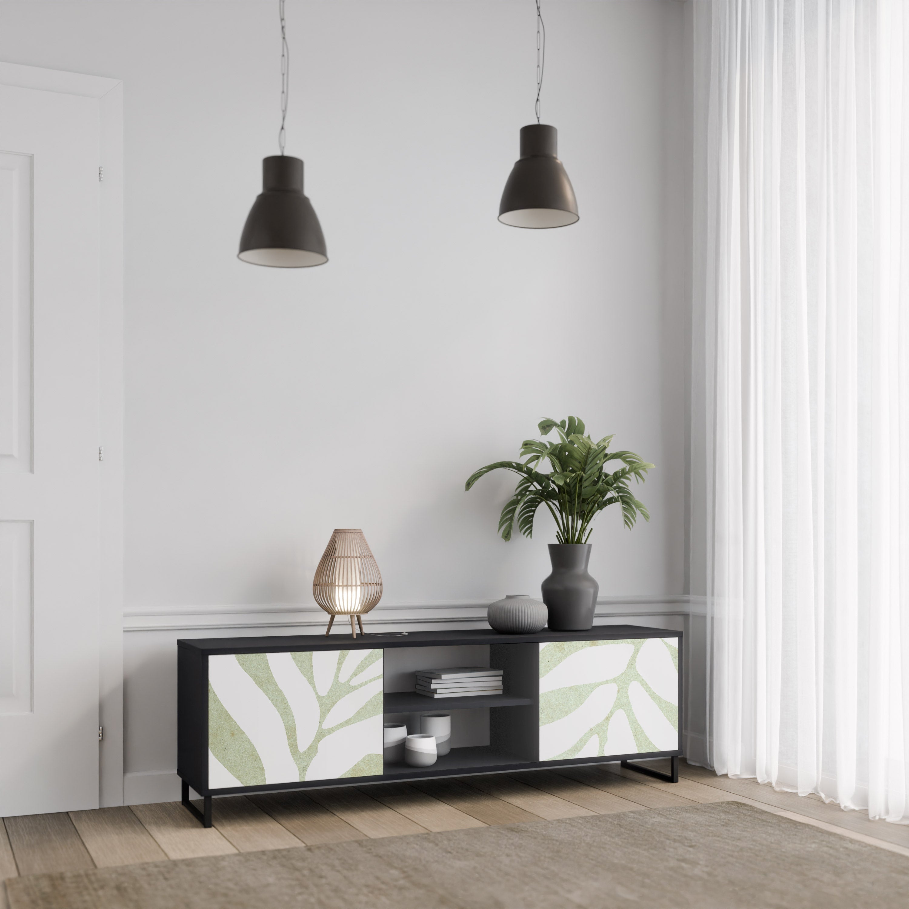 BOTANICAL SPARK 2-Door TV Stand in Black Finish