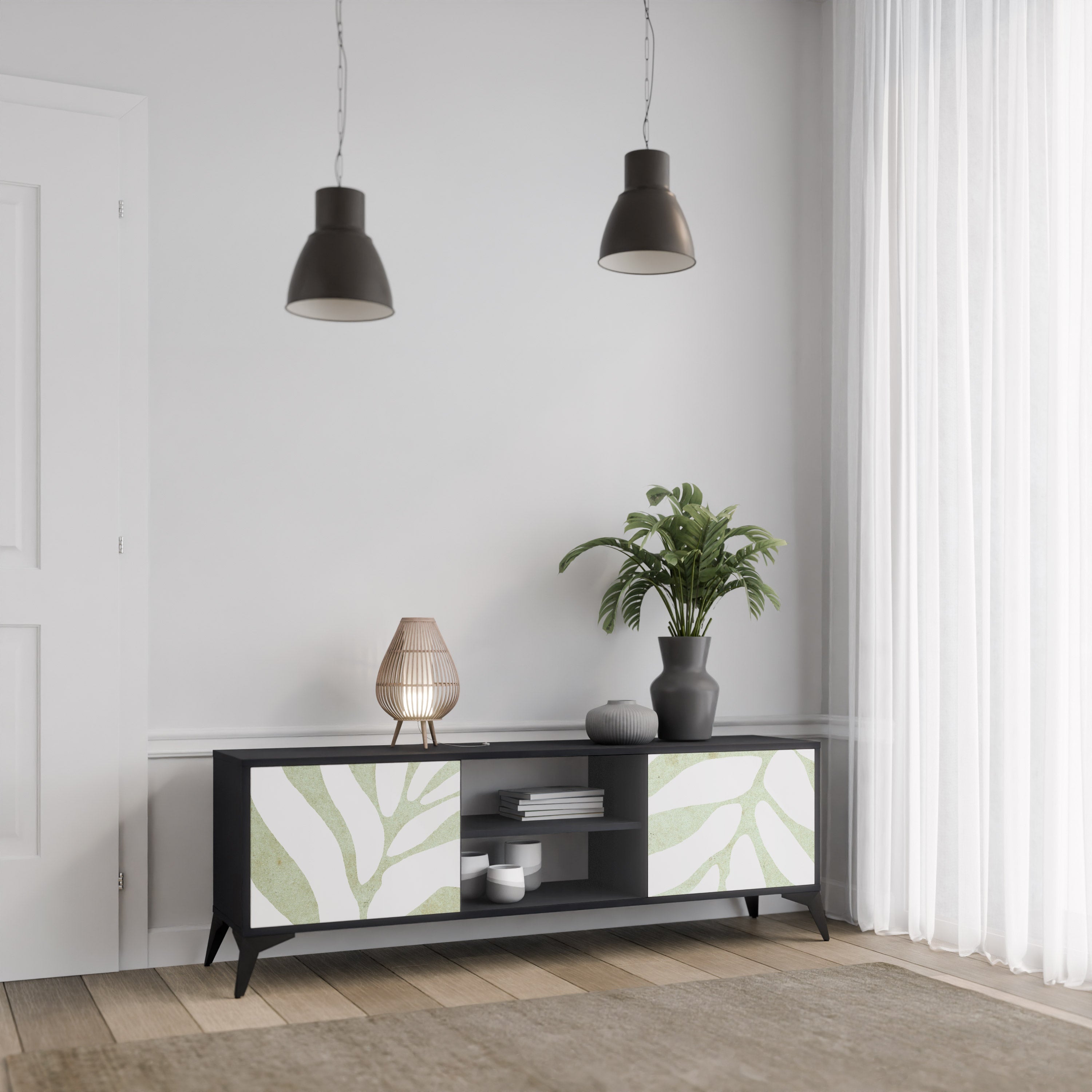 BOTANICAL SPARK 2-Door TV Stand in Black Finish