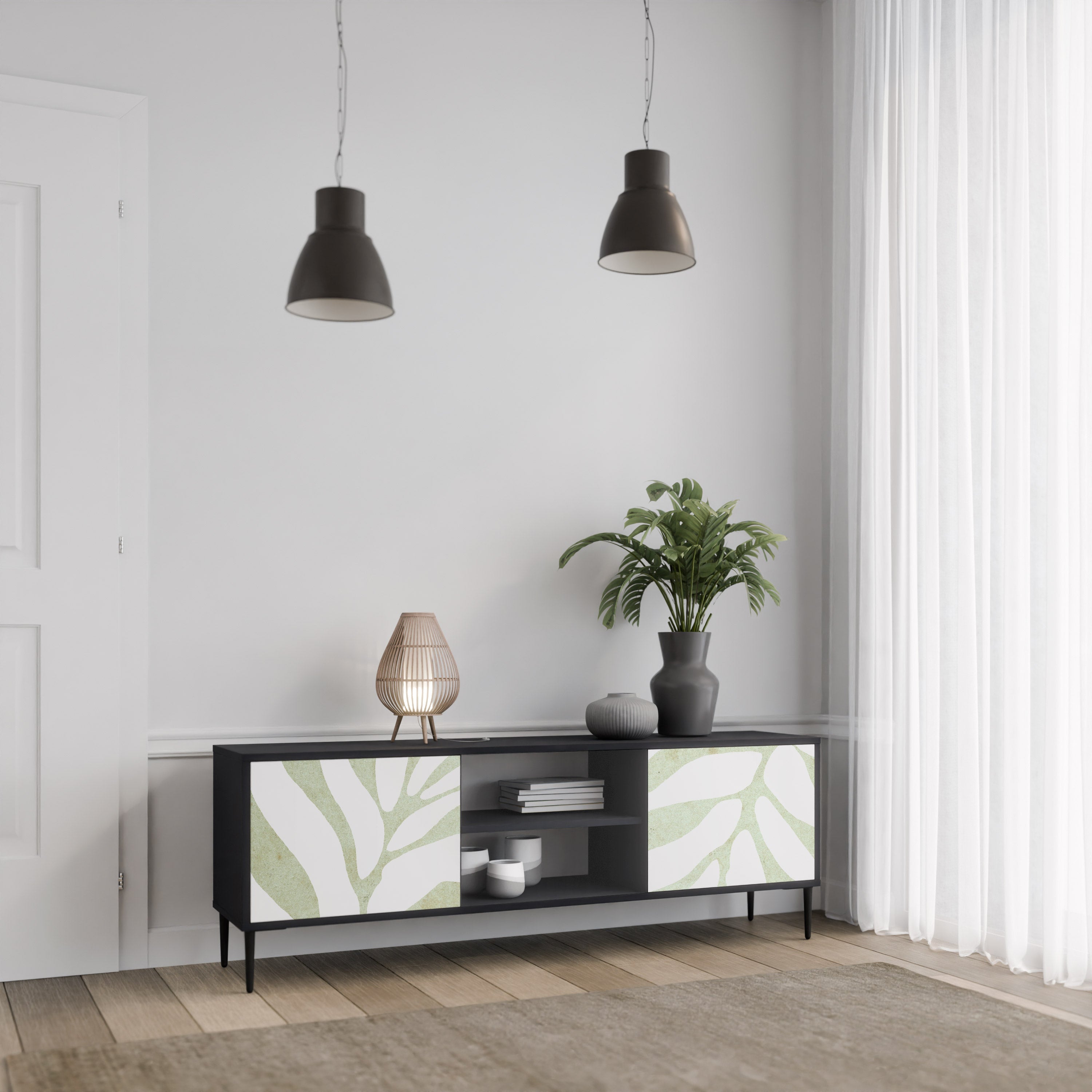 BOTANICAL SPARK Móvel de TV com 2 Portas em Acabamento Preto