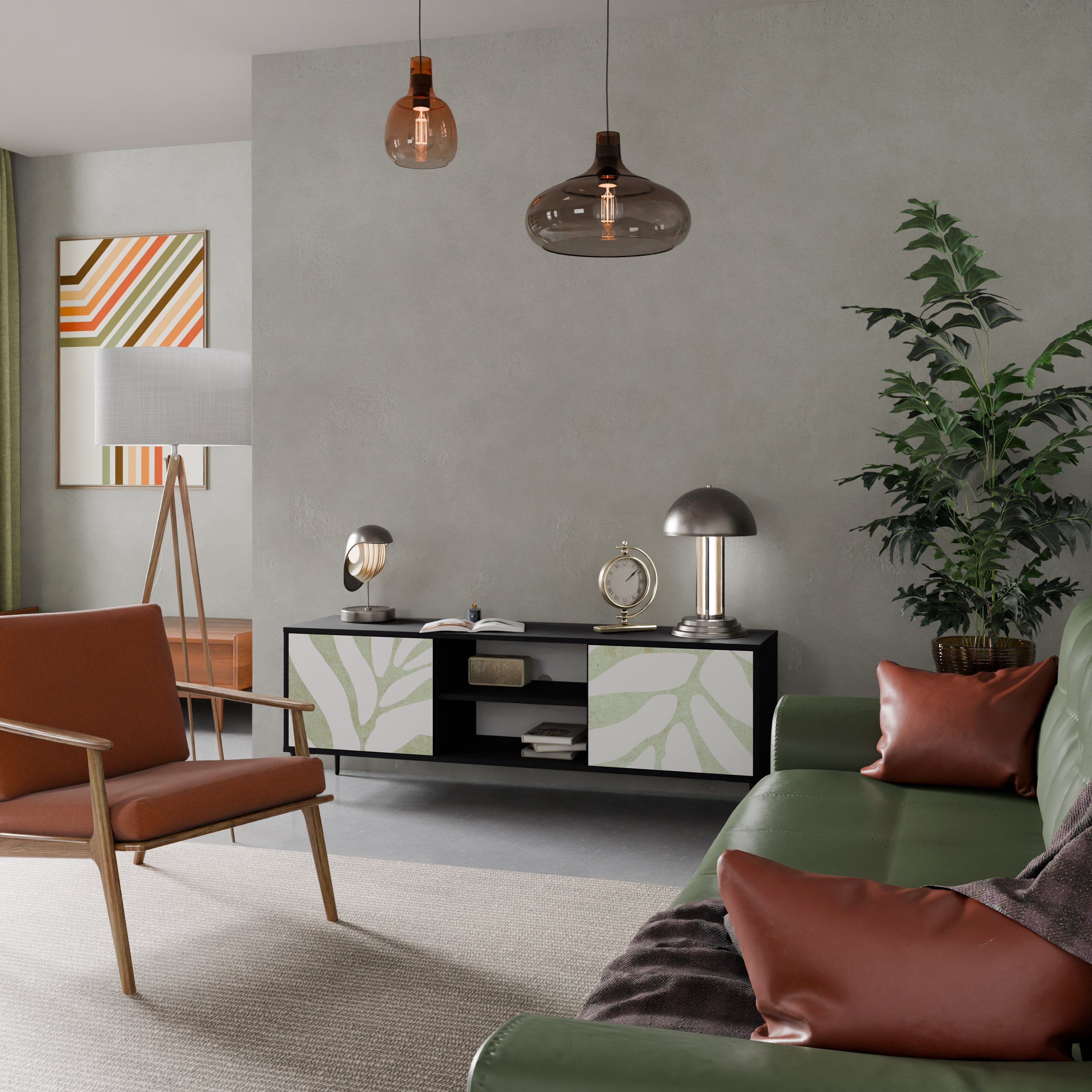 BOTANICAL SPARK Móvel de TV com 2 Portas em Acabamento Preto