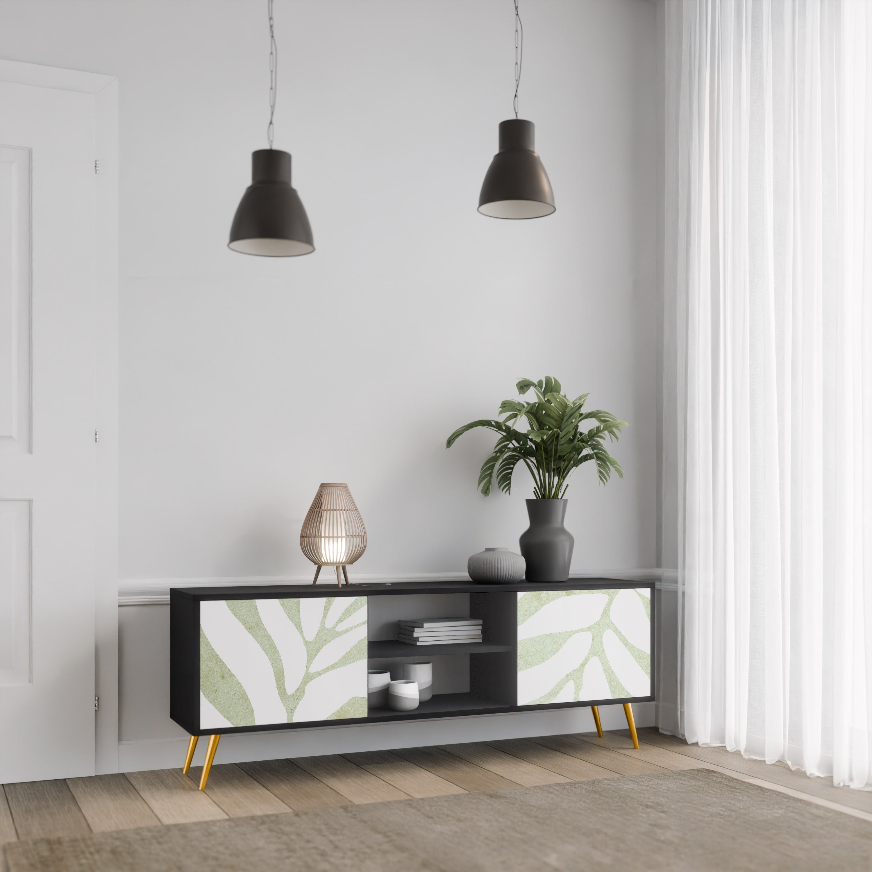 BOTANICAL SPARK 2-Door TV Stand in Black Finish