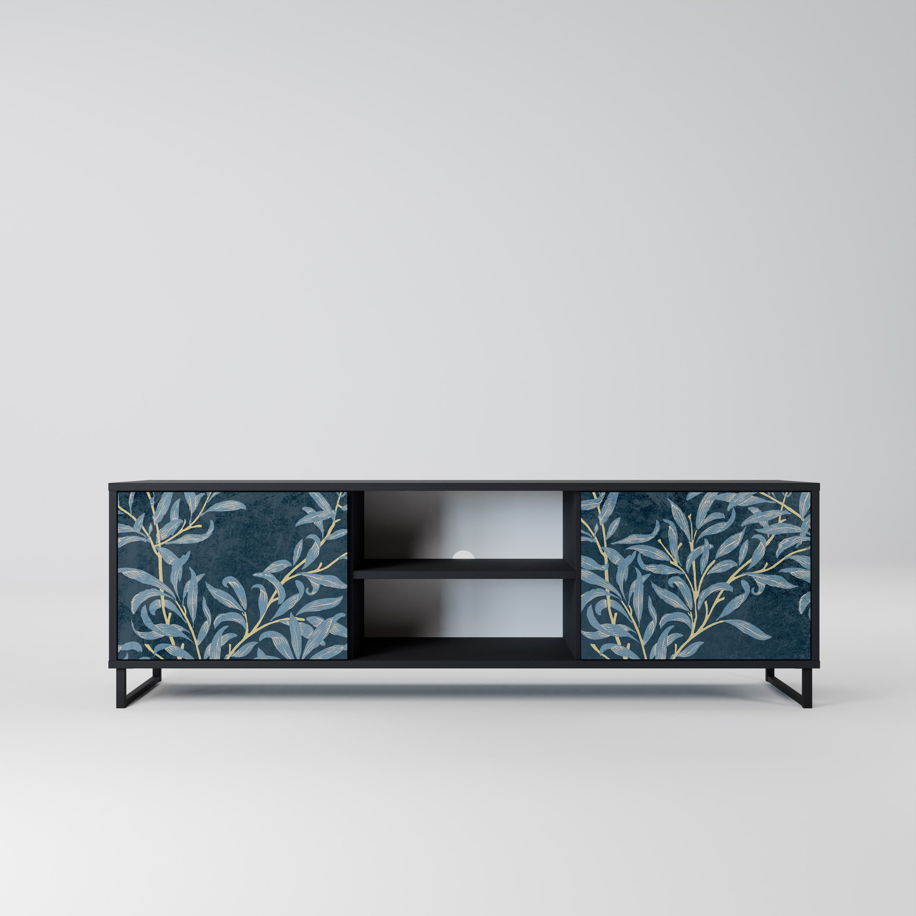 BLUE LEAVES Móvel de TV com 2 Portas em Acabamento Preto