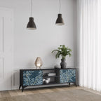 BLUE LEAVES Móvel de TV com 2 Portas em Acabamento Preto