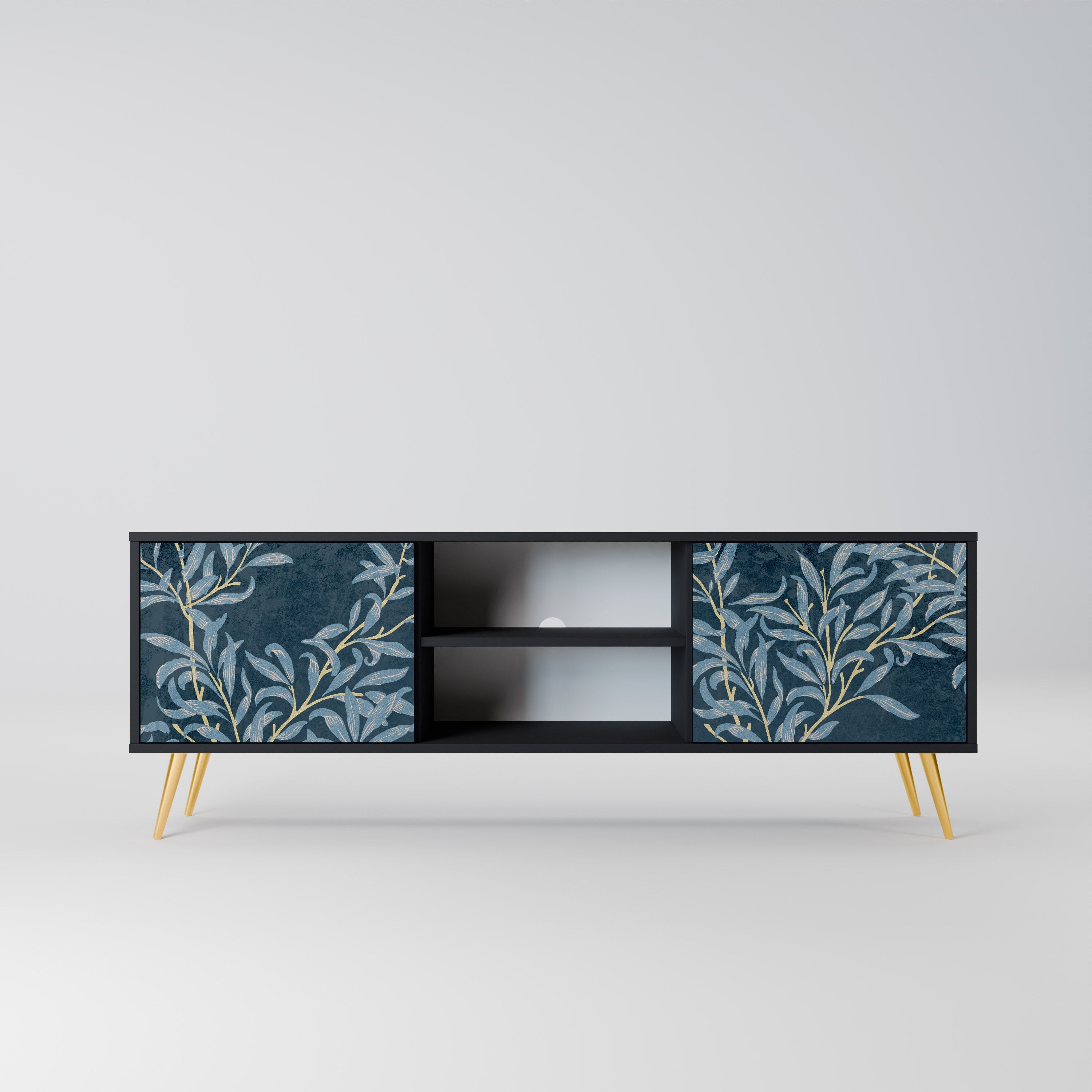 BLUE LEAVES Móvel de TV com 2 Portas em Acabamento Preto