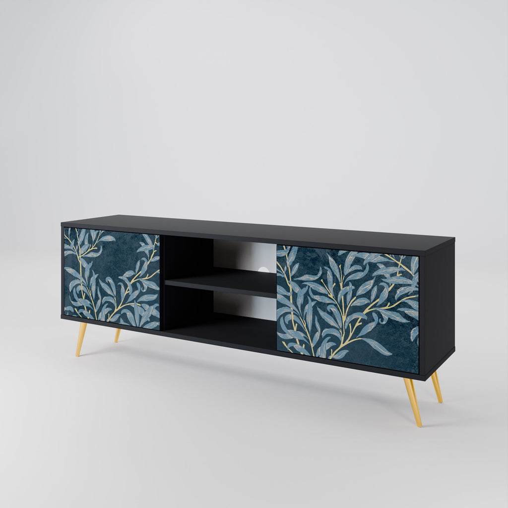 BLUE LEAVES Móvel de TV com 2 Portas em Acabamento Preto