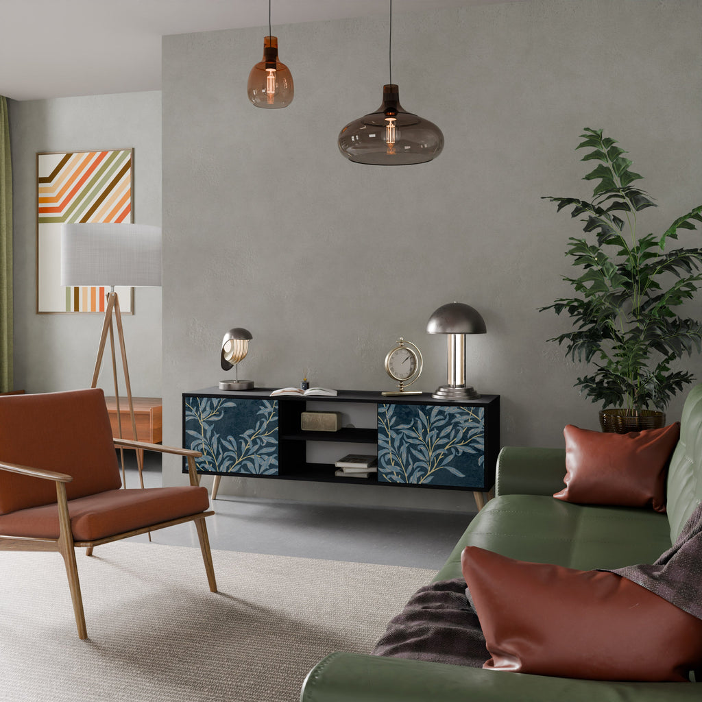 BLUE LEAVES Móvel de TV com 2 Portas em Acabamento Preto