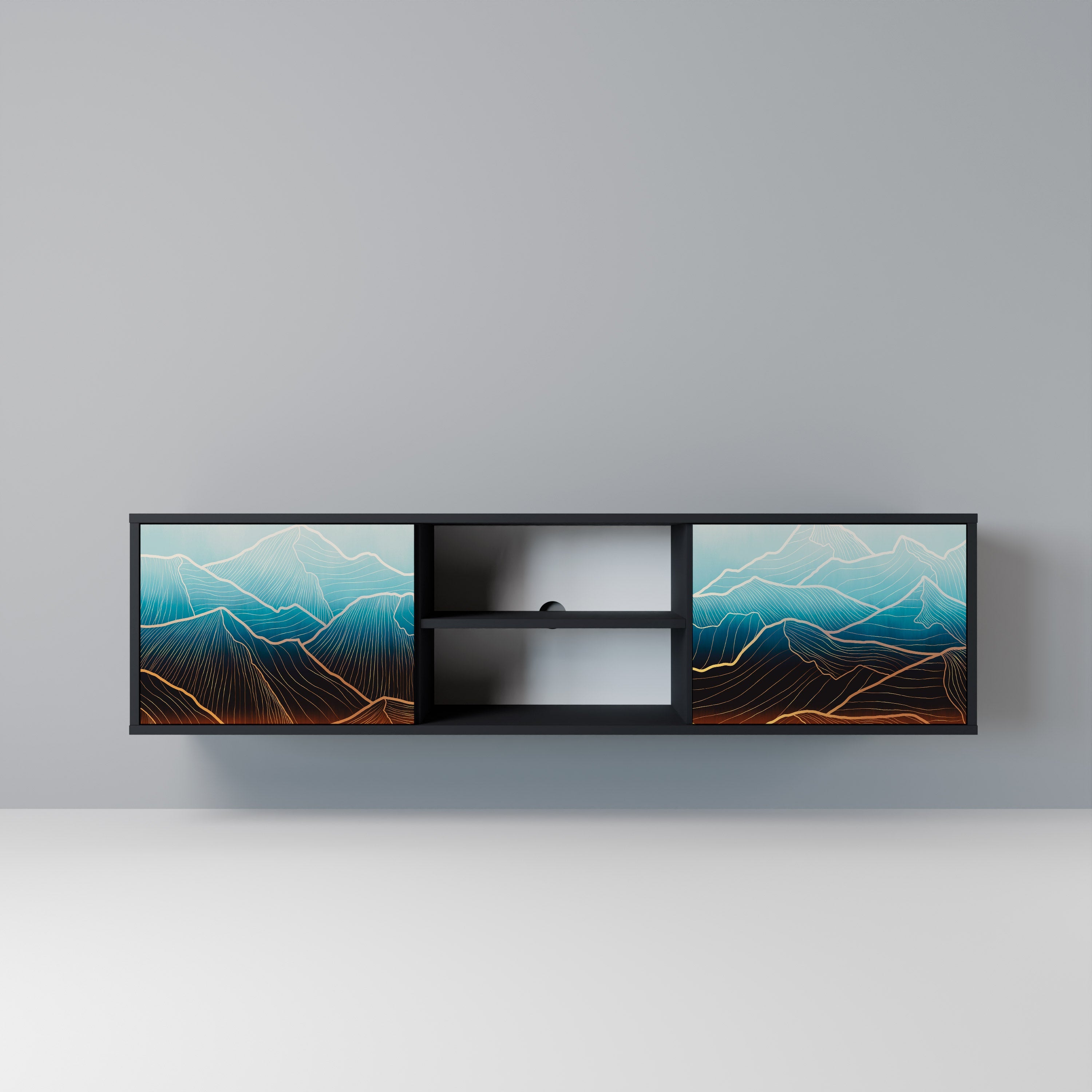 LUNAR SECRETS Móvel de TV com 2 Portas em Acabamento Preto