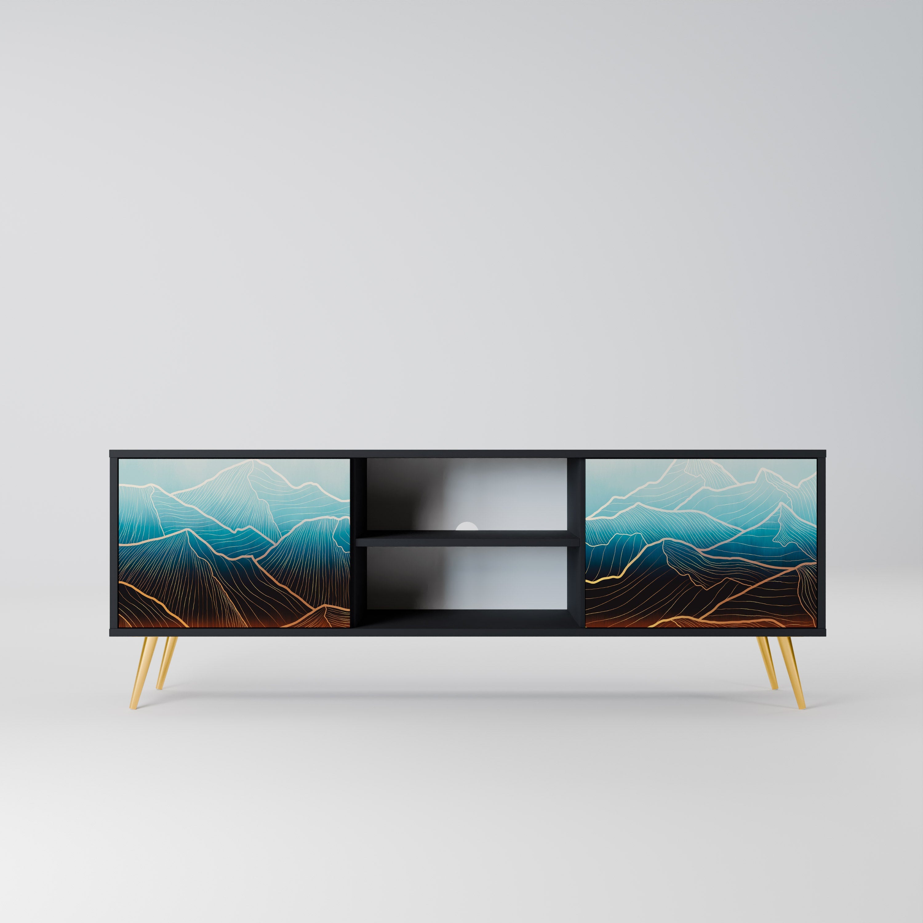 LUNAR SECRETS Móvel de TV com 2 Portas em Acabamento Preto