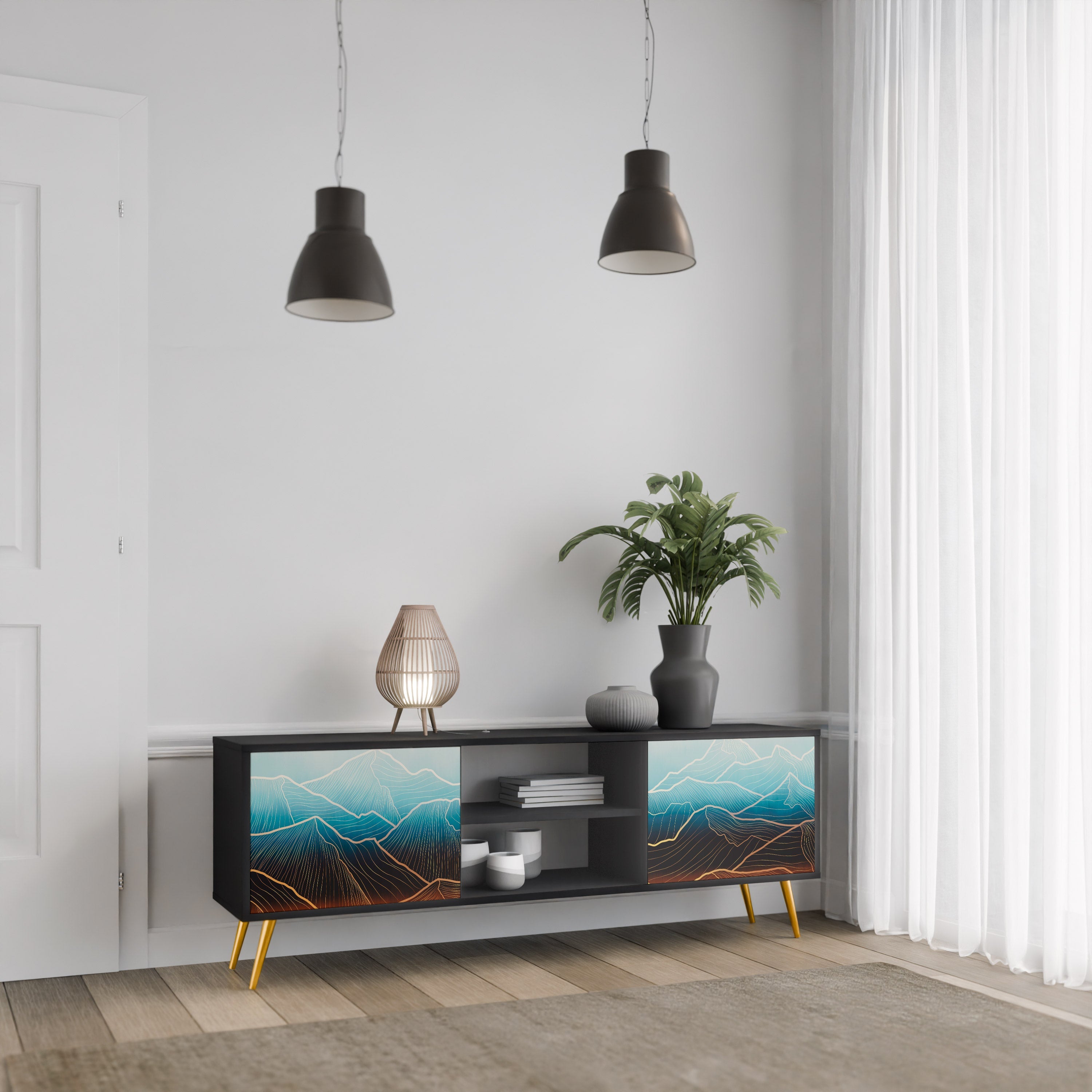 LUNAR SECRETS Móvel de TV com 2 Portas em Acabamento Preto