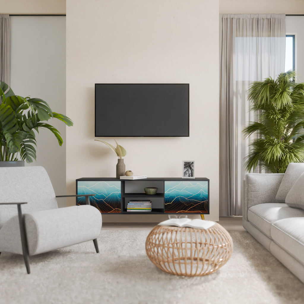 LUNAR SECRETS Móvel de TV com 2 Portas em Acabamento Preto