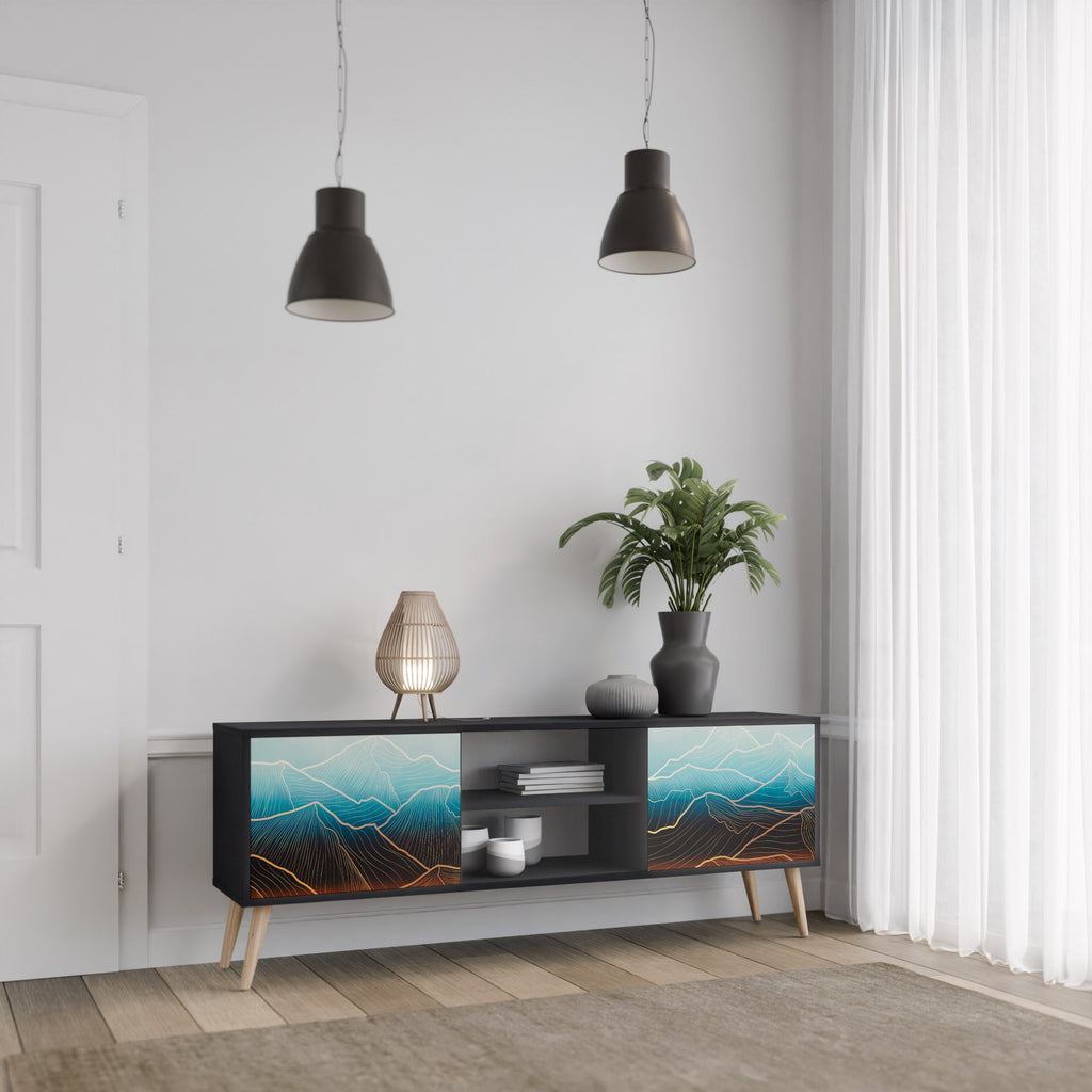 LUNAR SECRETS Móvel de TV com 2 Portas em Acabamento Preto