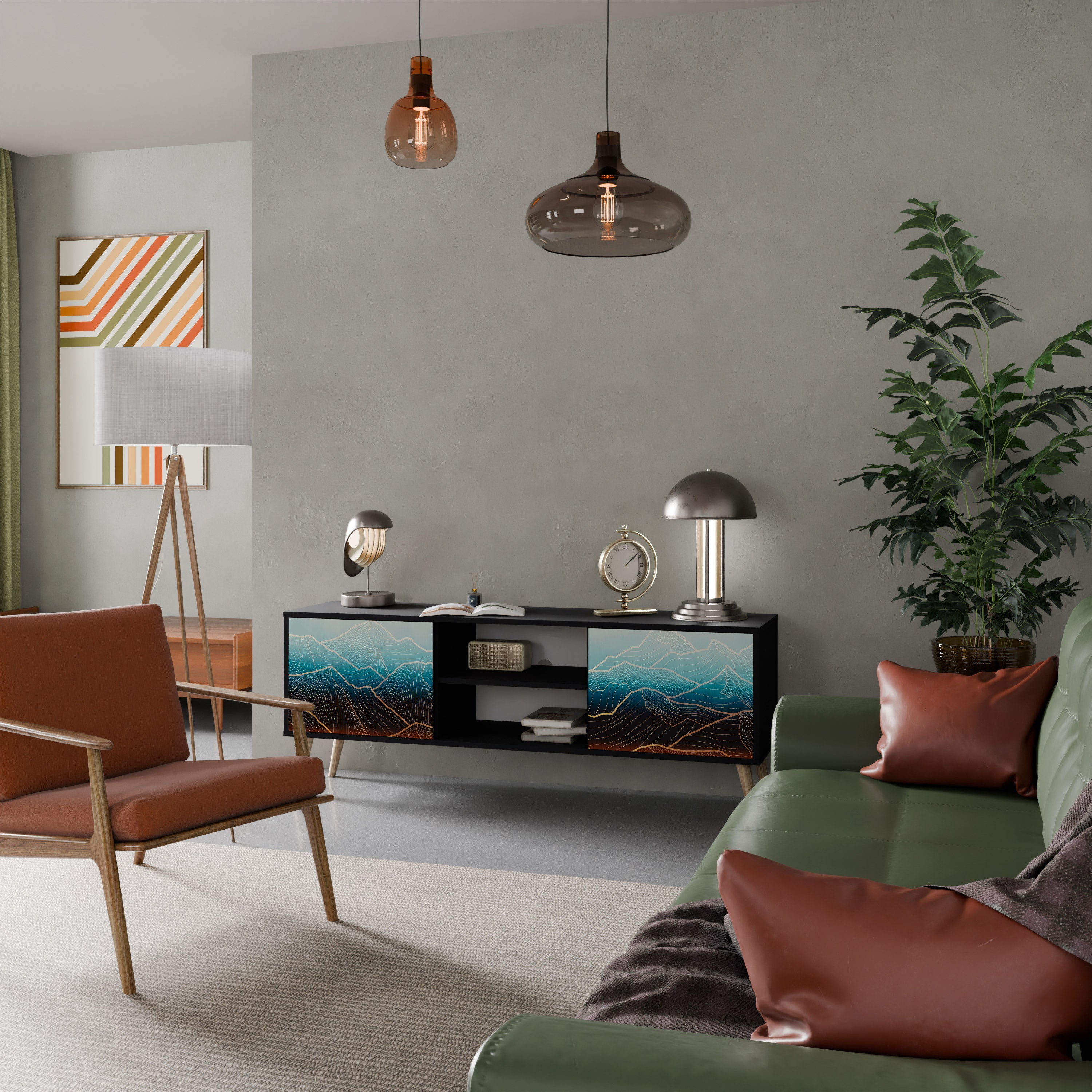 LUNAR SECRETS Móvel de TV com 2 Portas em Acabamento Preto