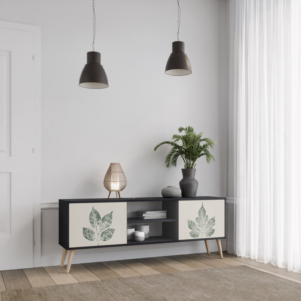 GREEN LEAFY STAMPS Móvel de TV com 2 Portas em Acabamento Preto