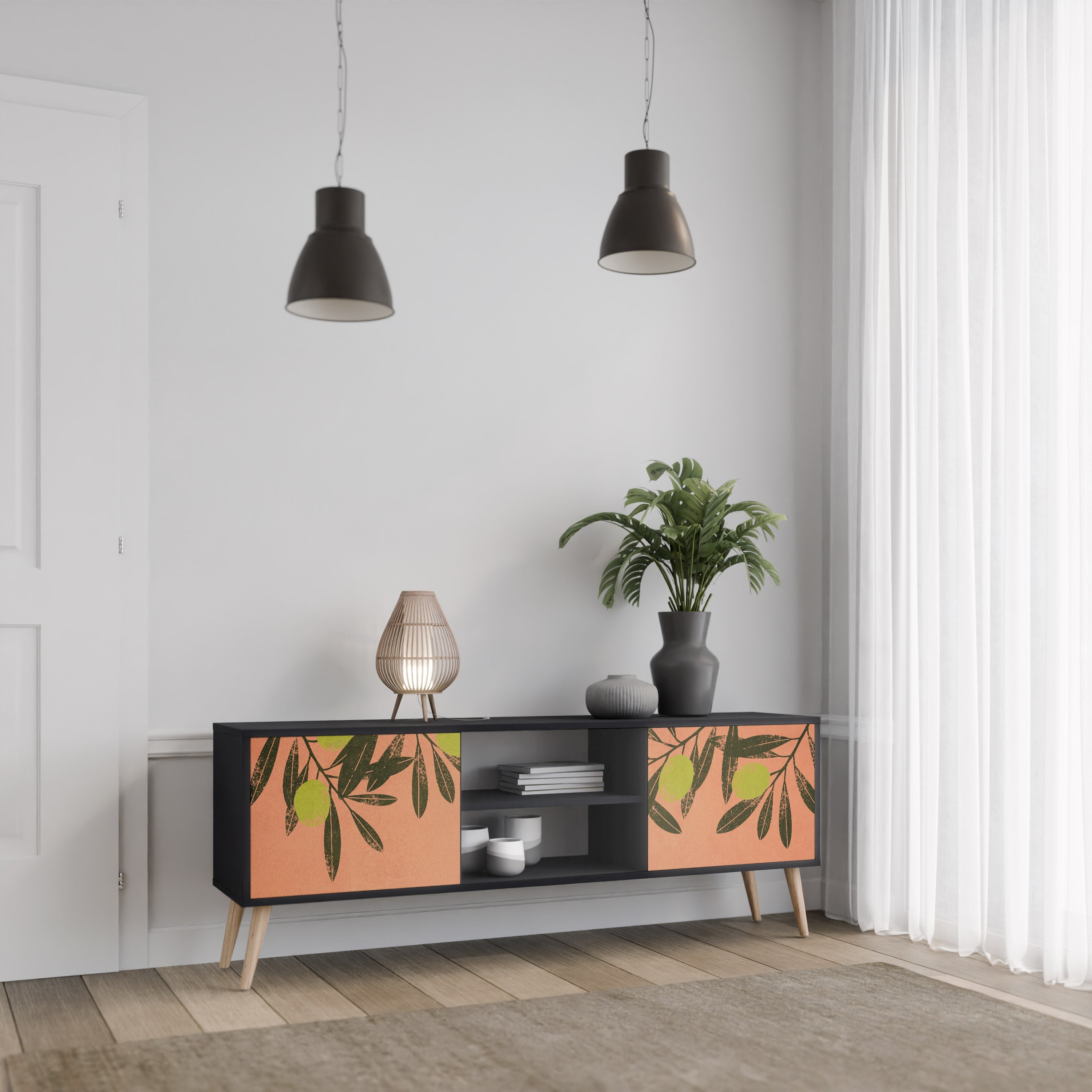 JUICY OLIVES Móvel de TV com 2 Portas em Acabamento Preto