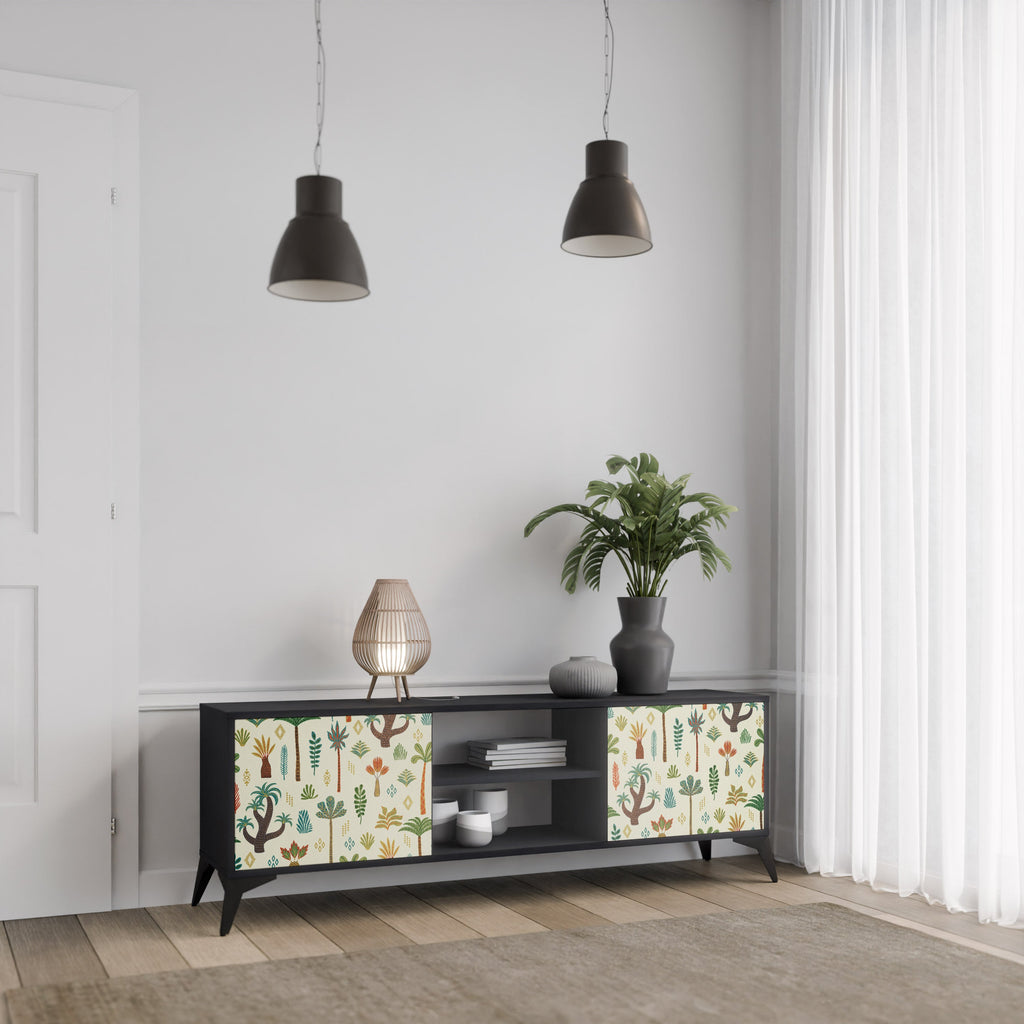 PALM SPRING Móvel de TV com 2 Portas em Acabamento Preto