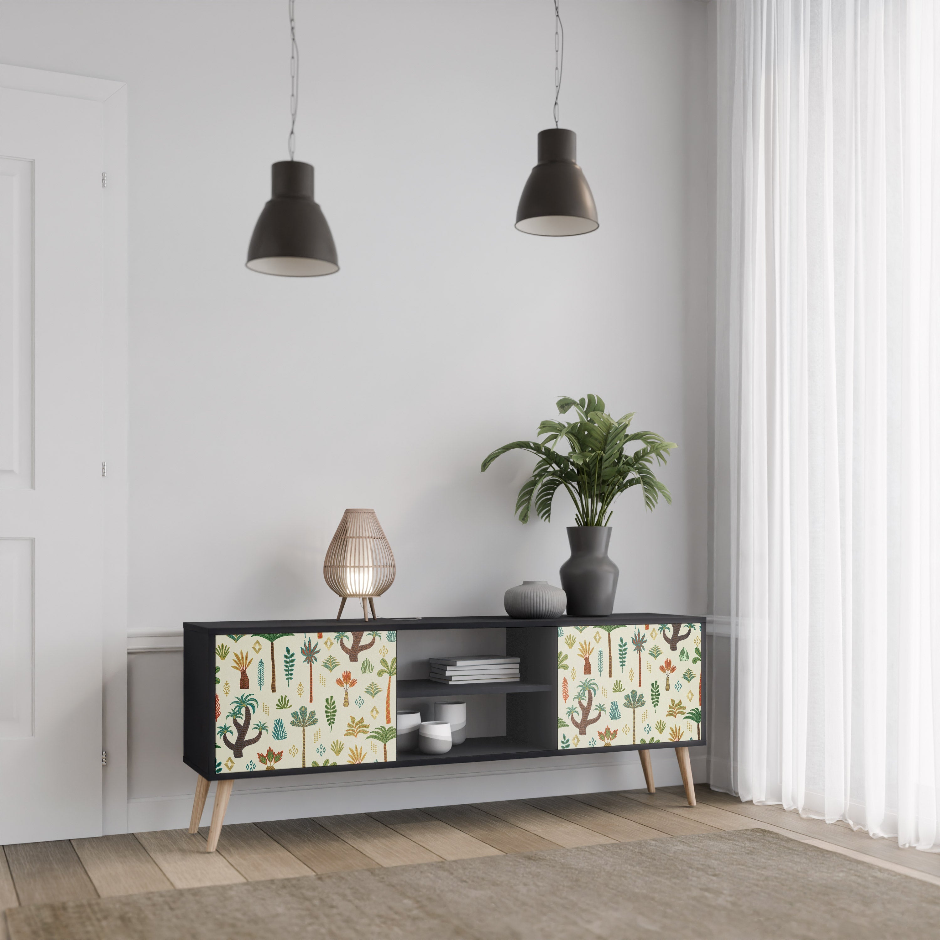 PALM SPRING Móvel de TV com 2 Portas em Acabamento Preto