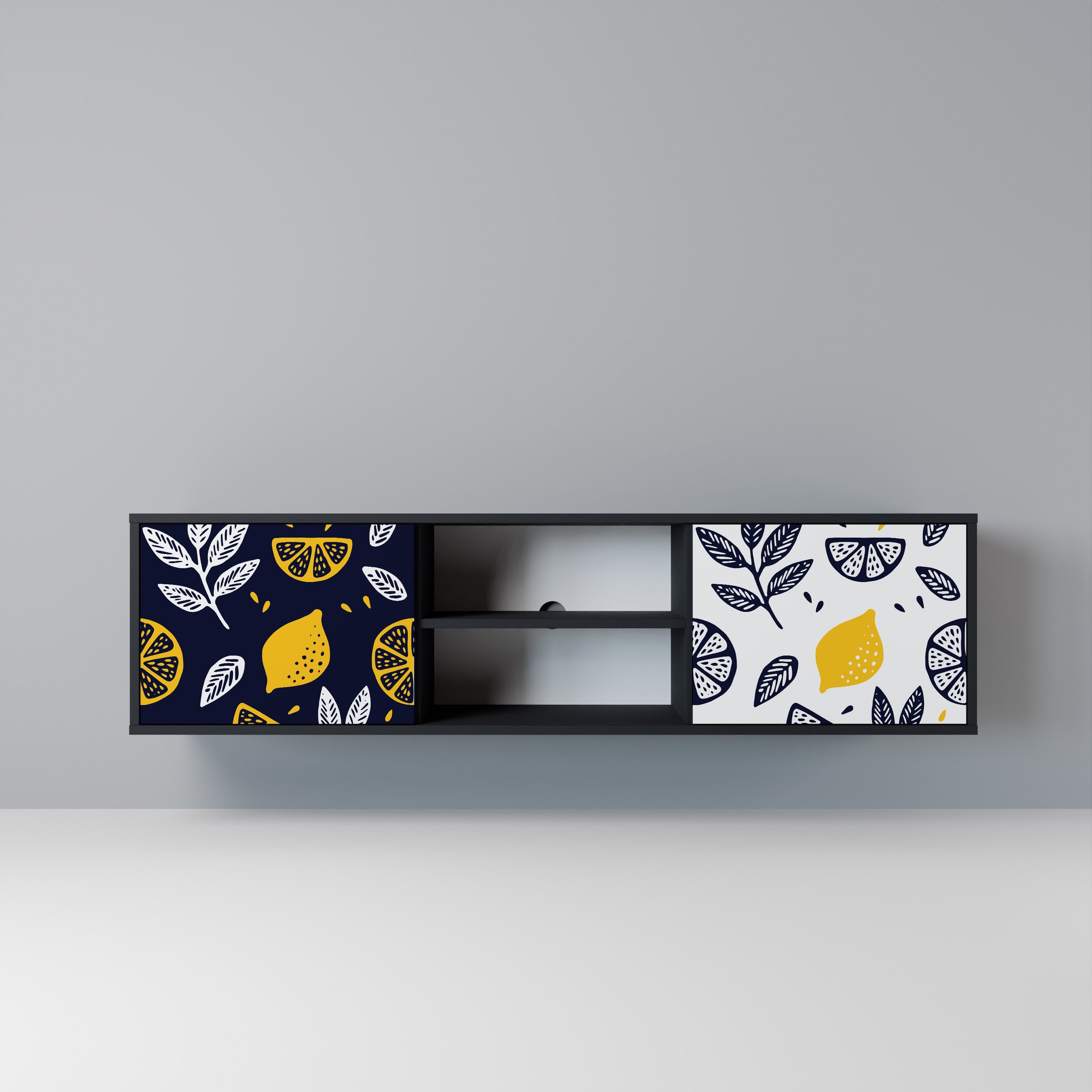 CITRUS BLACK AND WHITE Móvel de TV com 2 Portas em Acabamento Preto