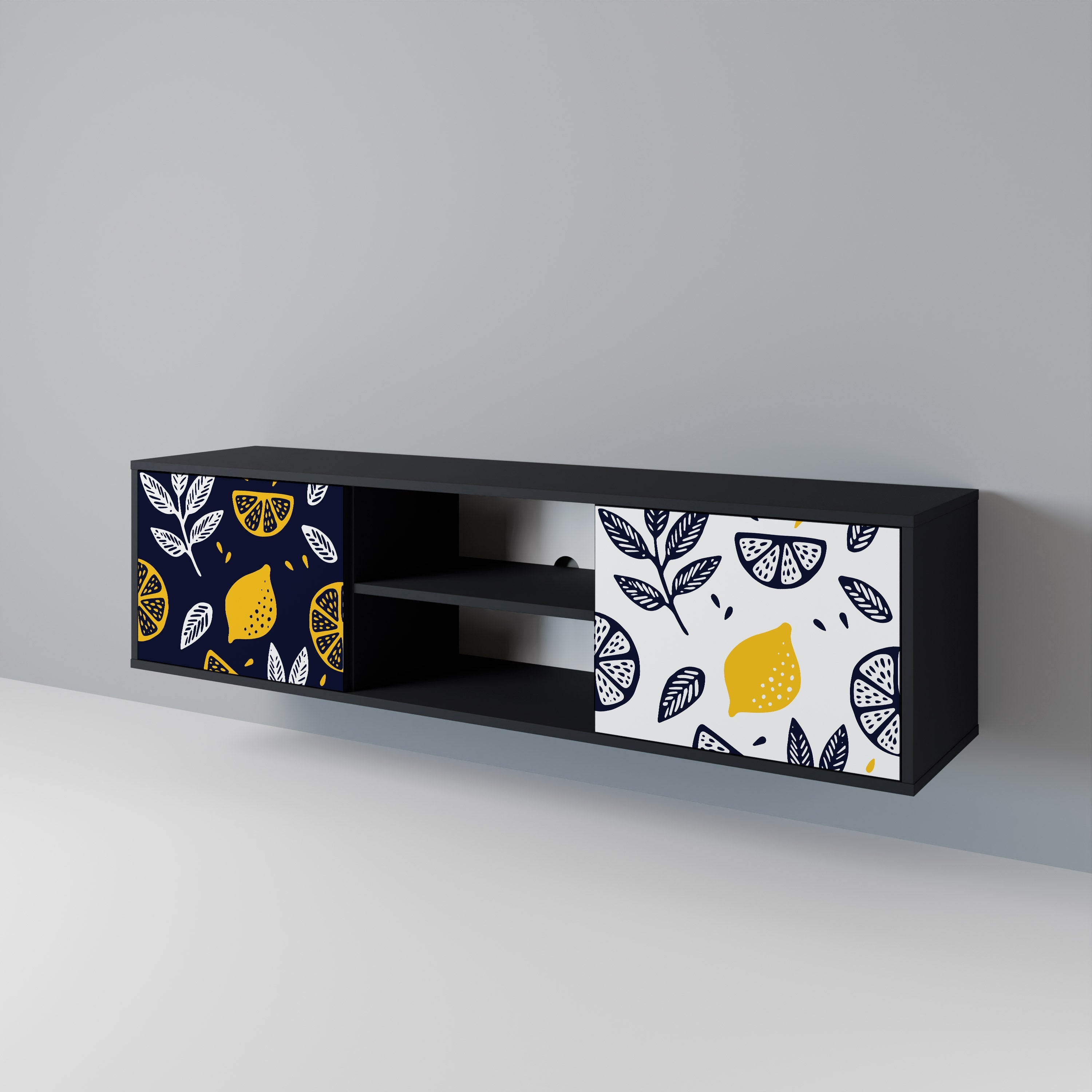 CITRUS BLACK AND WHITE Móvel de TV com 2 Portas em Acabamento Preto