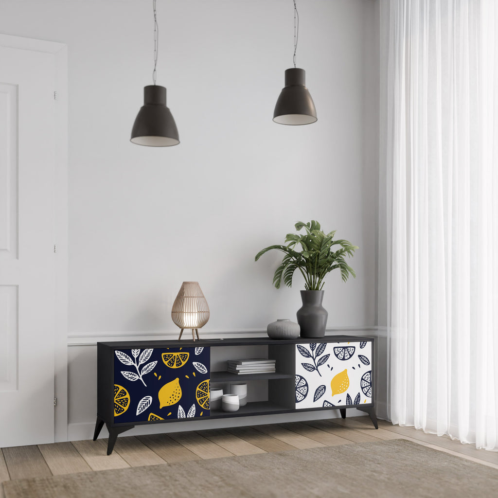 CITRUS BLACK AND WHITE Móvel de TV com 2 Portas em Acabamento Preto