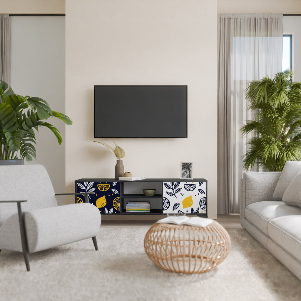 CITRUS BLACK AND WHITE Móvel de TV com 2 Portas em Acabamento Preto