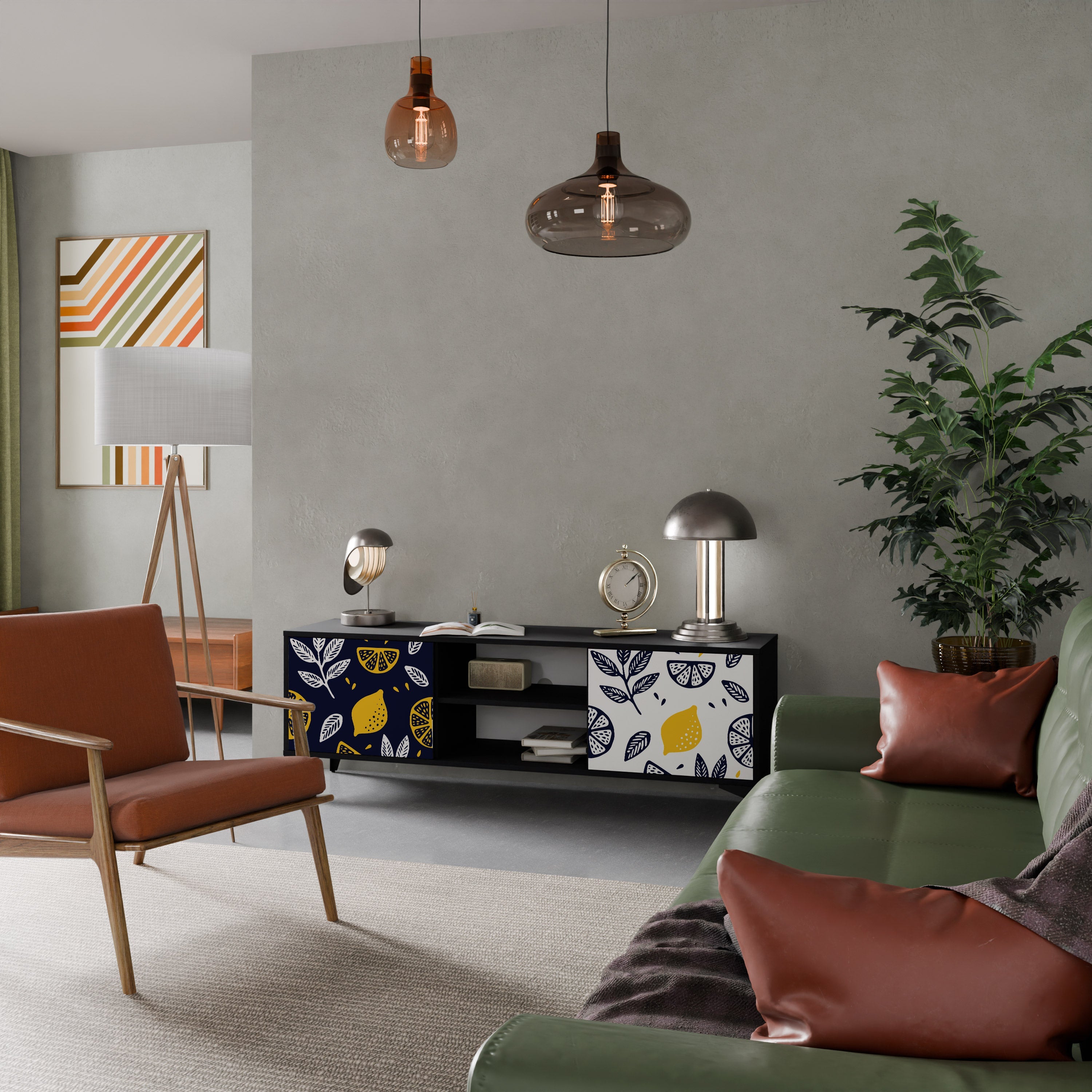 CITRUS BLACK AND WHITE Móvel de TV com 2 Portas em Acabamento Preto