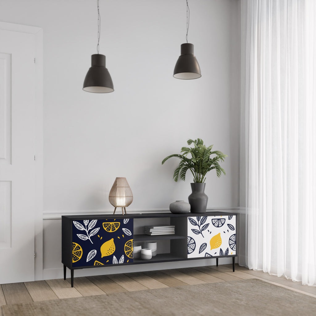 CITRUS BLACK AND WHITE Móvel de TV com 2 Portas em Acabamento Preto
