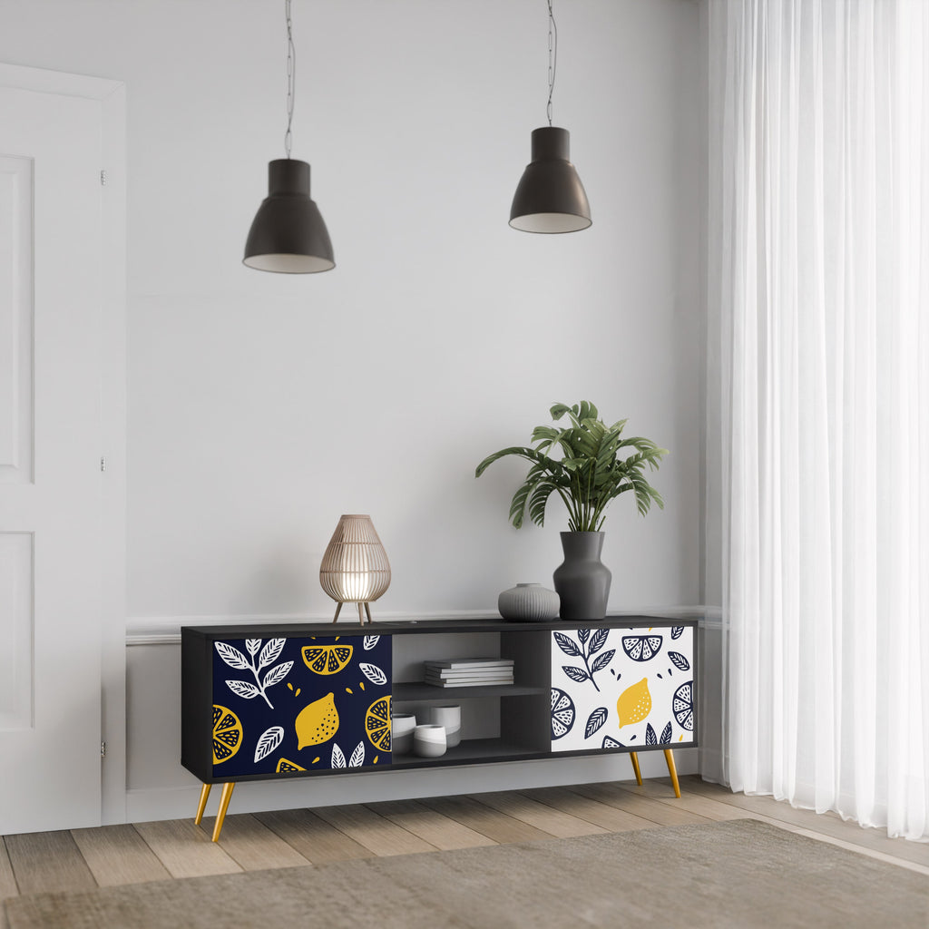 CITRUS BLACK AND WHITE Móvel de TV com 2 Portas em Acabamento Preto