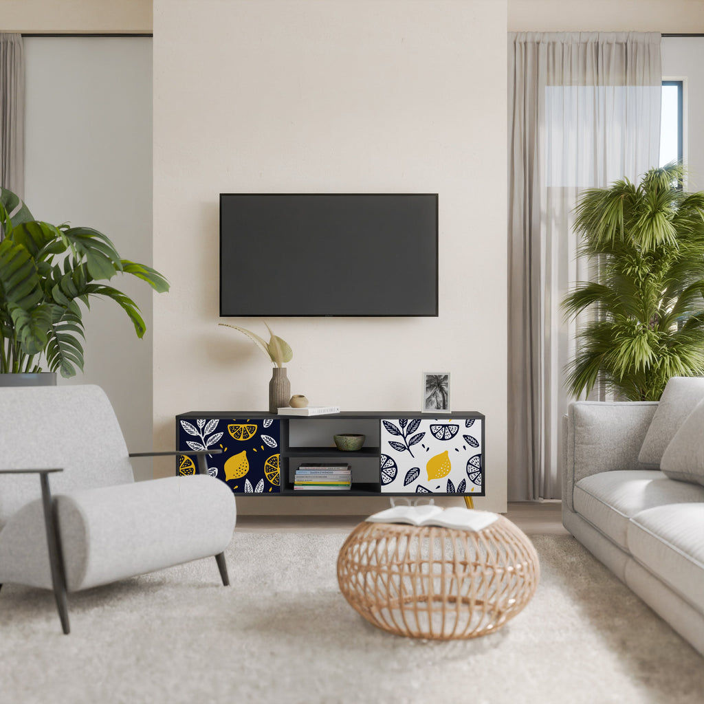 CITRUS BLACK AND WHITE Móvel de TV com 2 Portas em Acabamento Preto