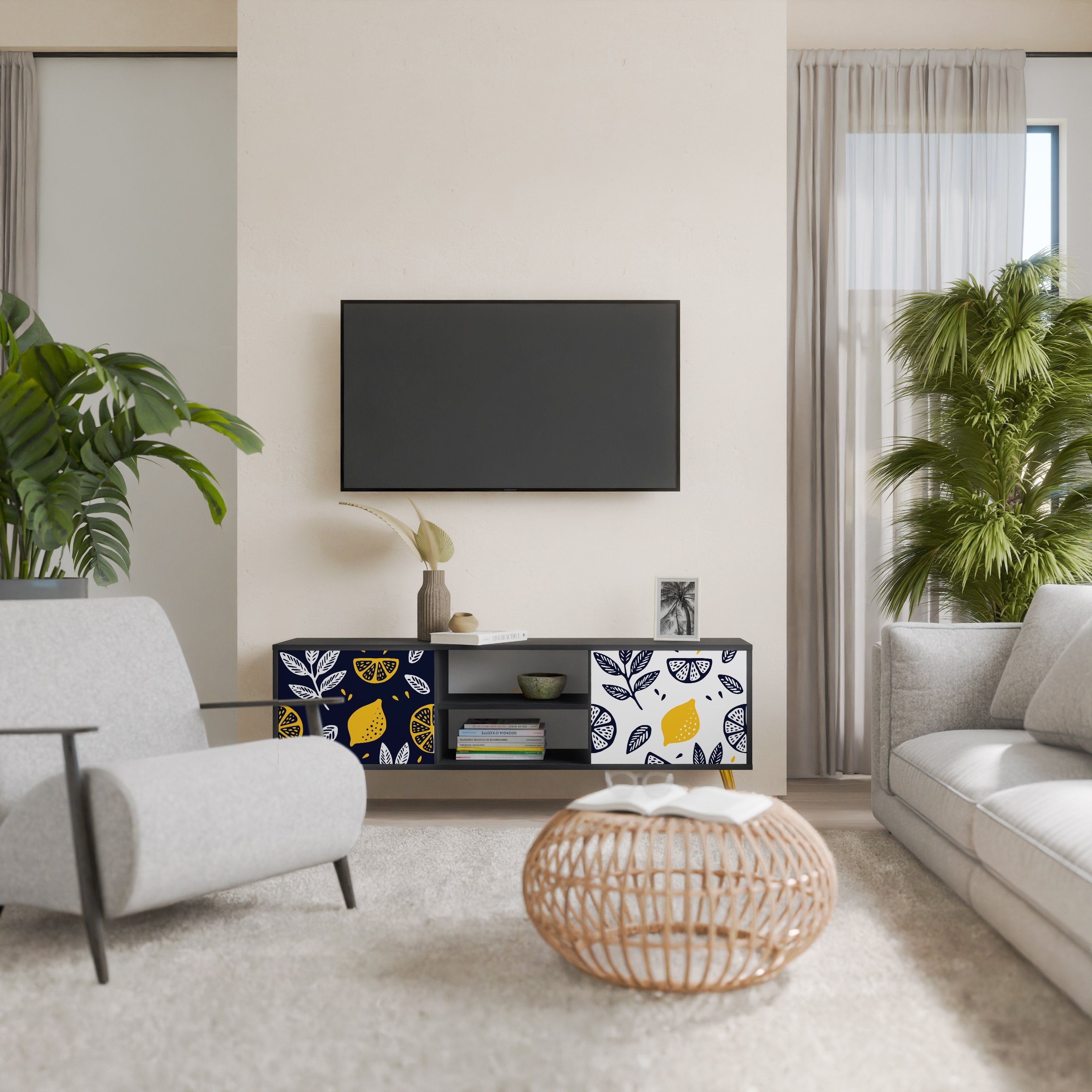 CITRUS BLACK AND WHITE Móvel de TV com 2 Portas em Acabamento Preto