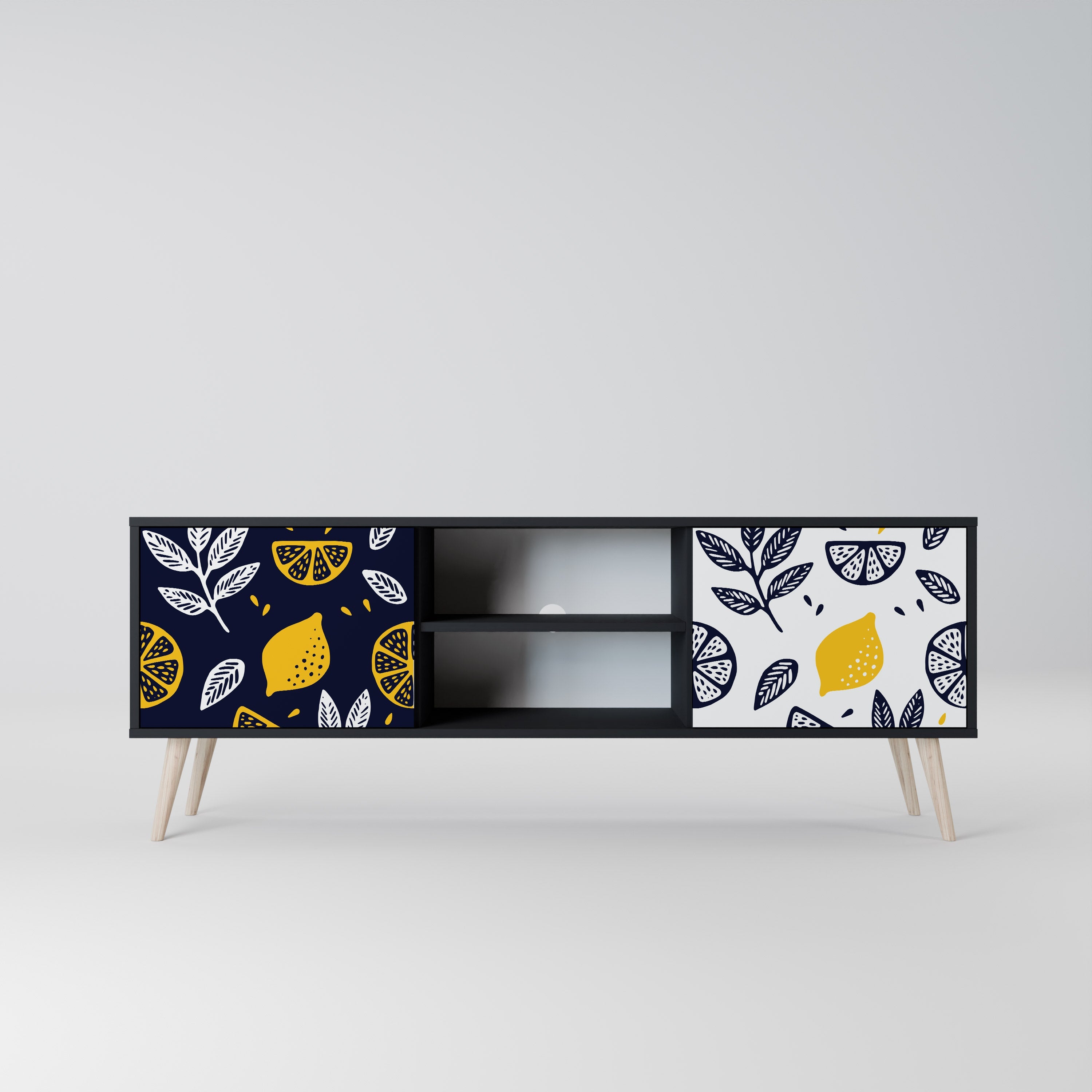 CITRUS BLACK AND WHITE Móvel de TV com 2 Portas em Acabamento Preto