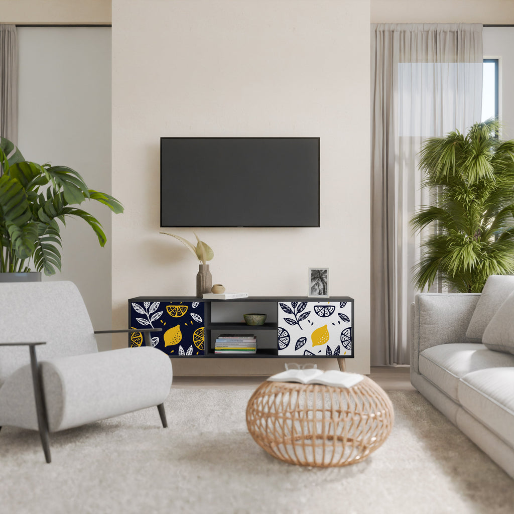 CITRUS BLACK AND WHITE Móvel de TV com 2 Portas em Acabamento Preto