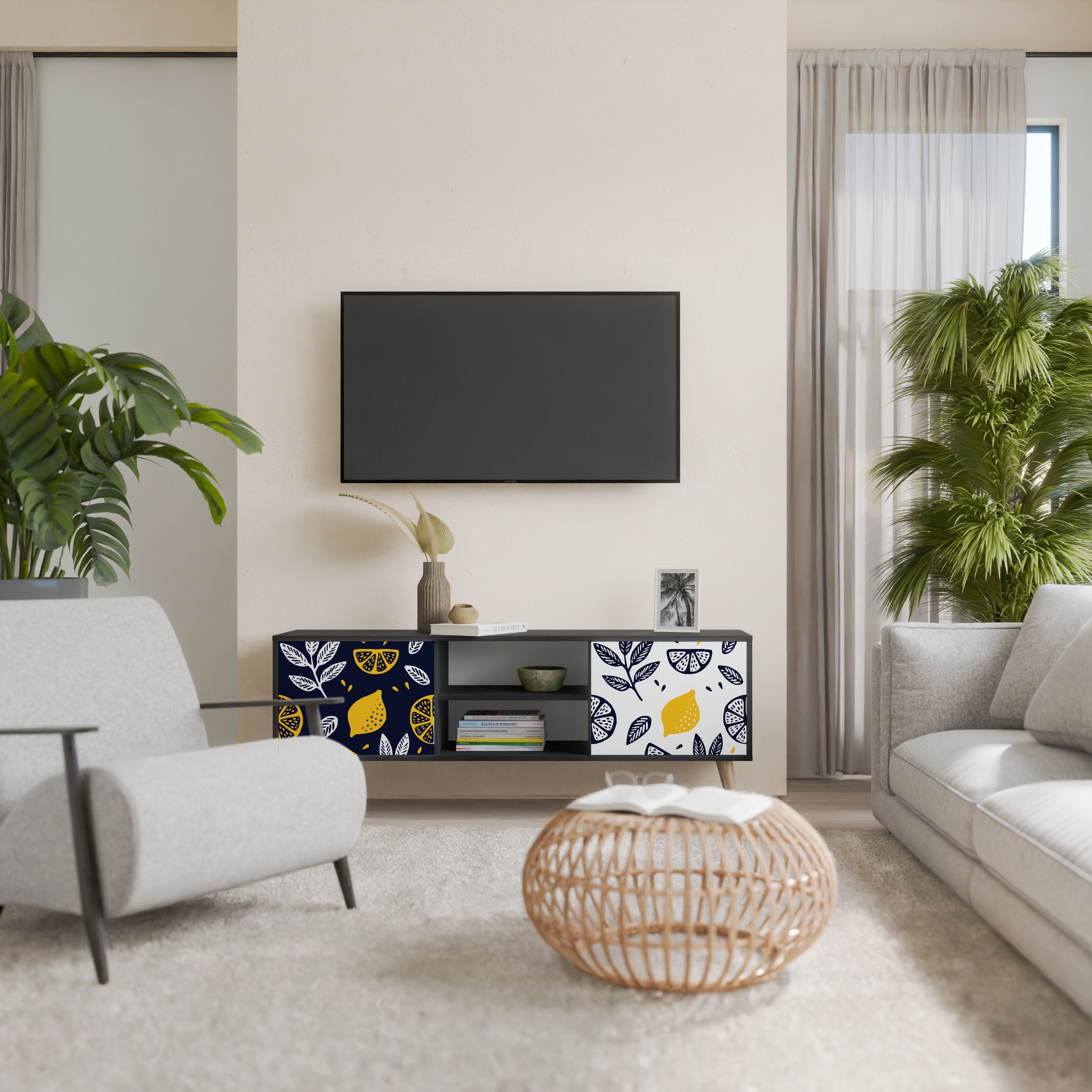 CITRUS BLACK AND WHITE Móvel de TV com 2 Portas em Acabamento Preto