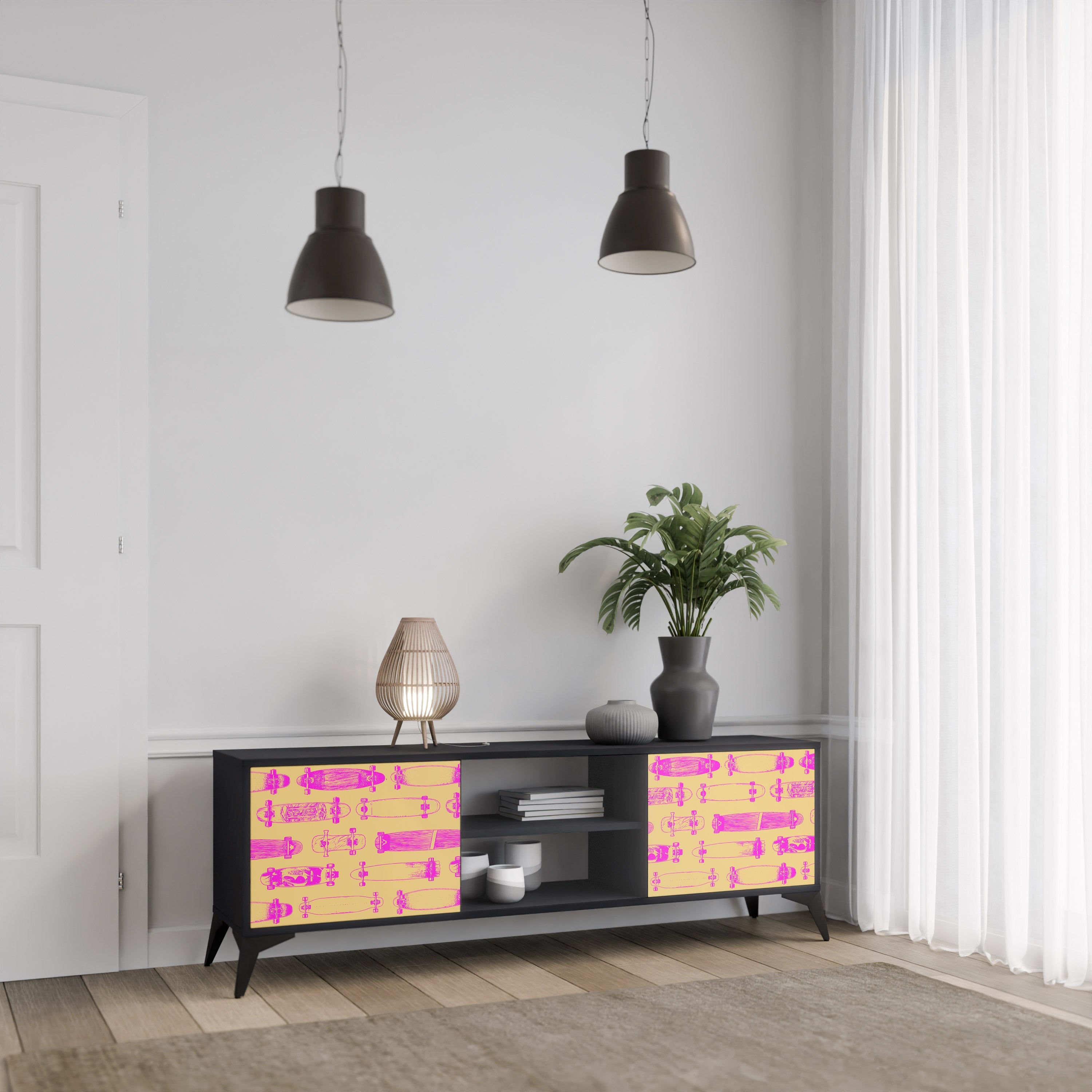 SKATEBOARD ARTISTRY Móvel de TV com 2 Portas em Acabamento Preto