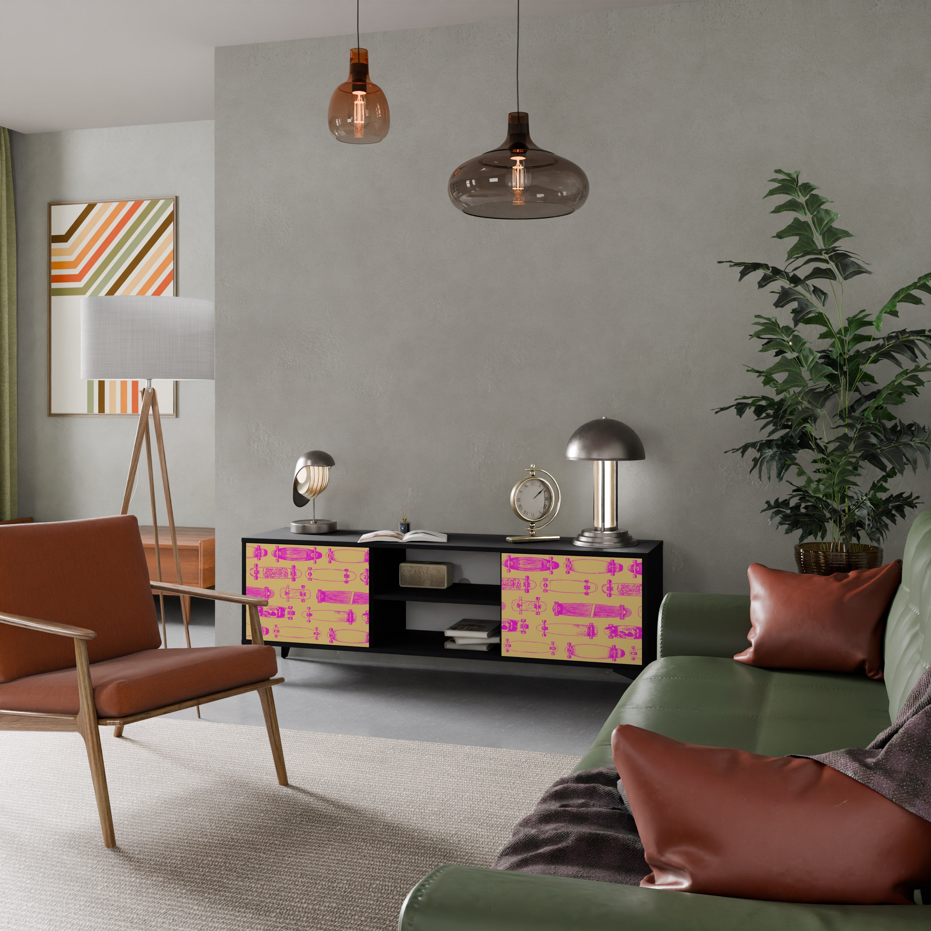 SKATEBOARD ARTISTRY Móvel de TV com 2 Portas em Acabamento Preto