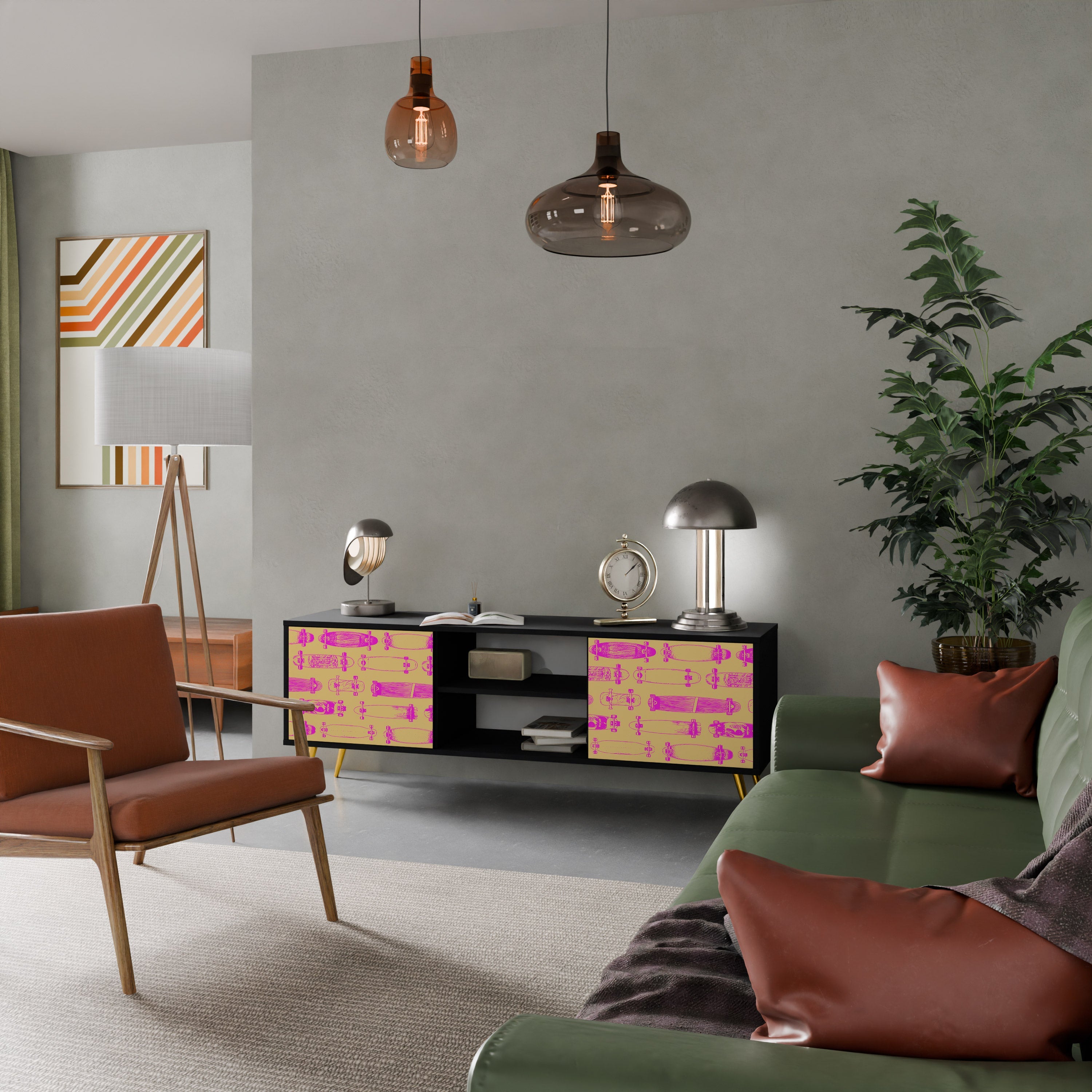 SKATEBOARD ARTISTRY Móvel de TV com 2 Portas em Acabamento Preto