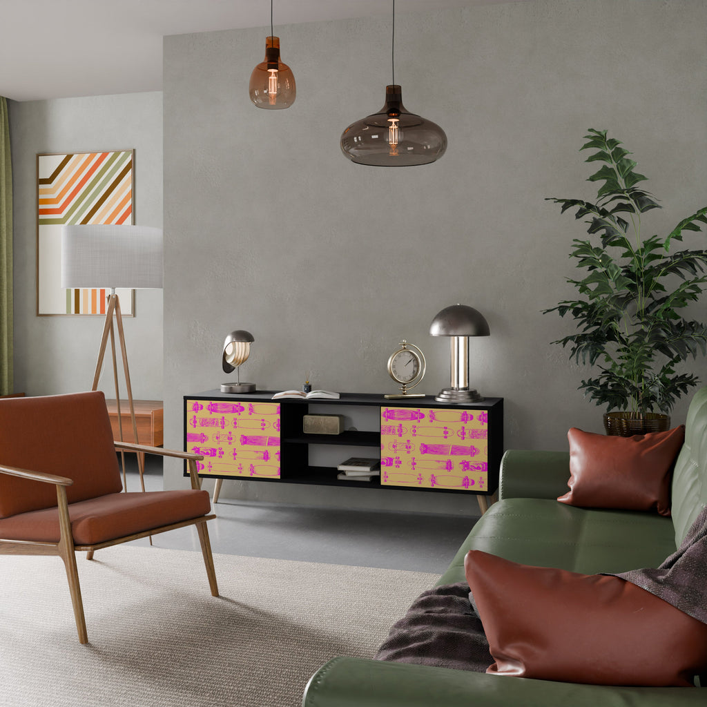 SKATEBOARD ARTISTRY Móvel de TV com 2 Portas em Acabamento Preto