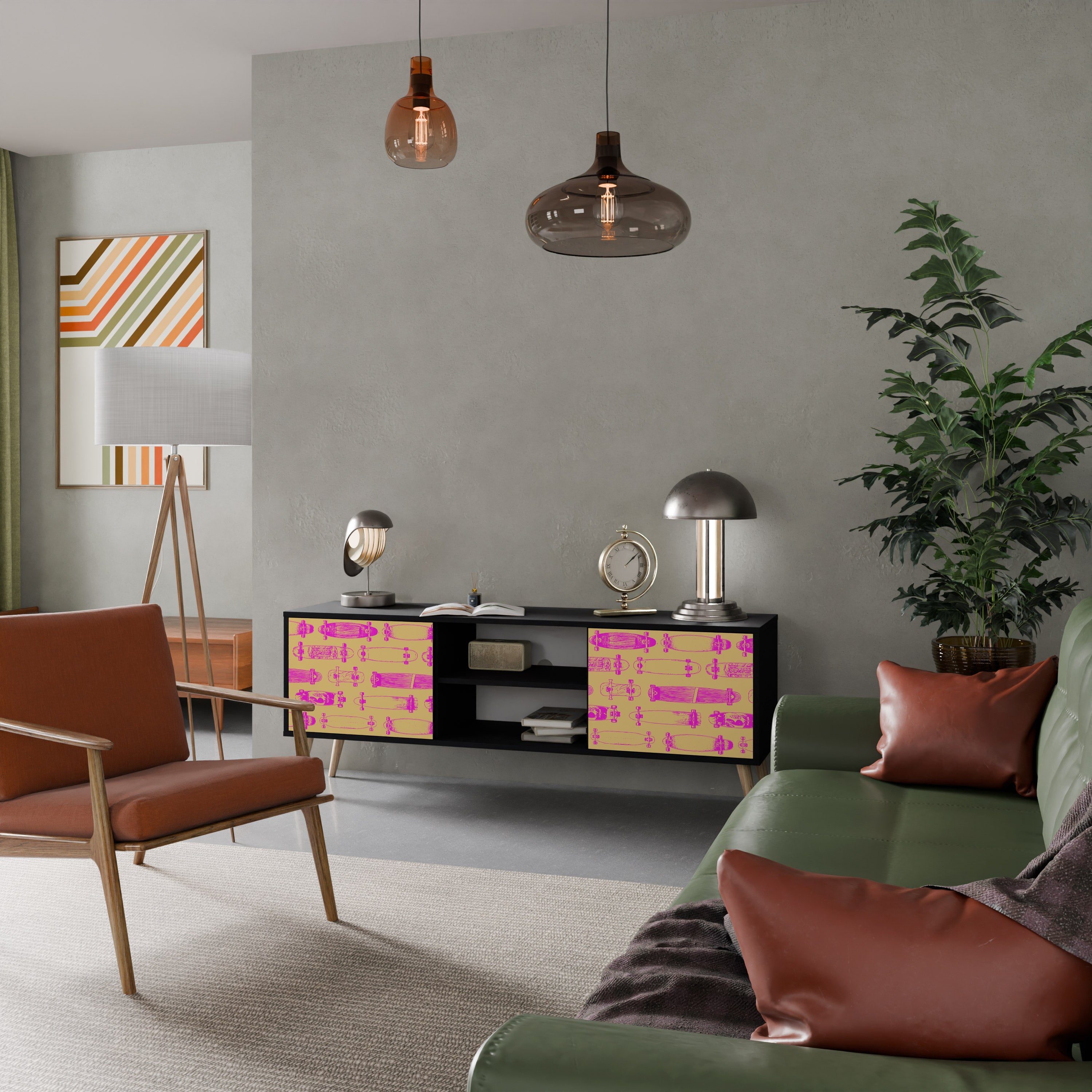 SKATEBOARD ARTISTRY Móvel de TV com 2 Portas em Acabamento Preto