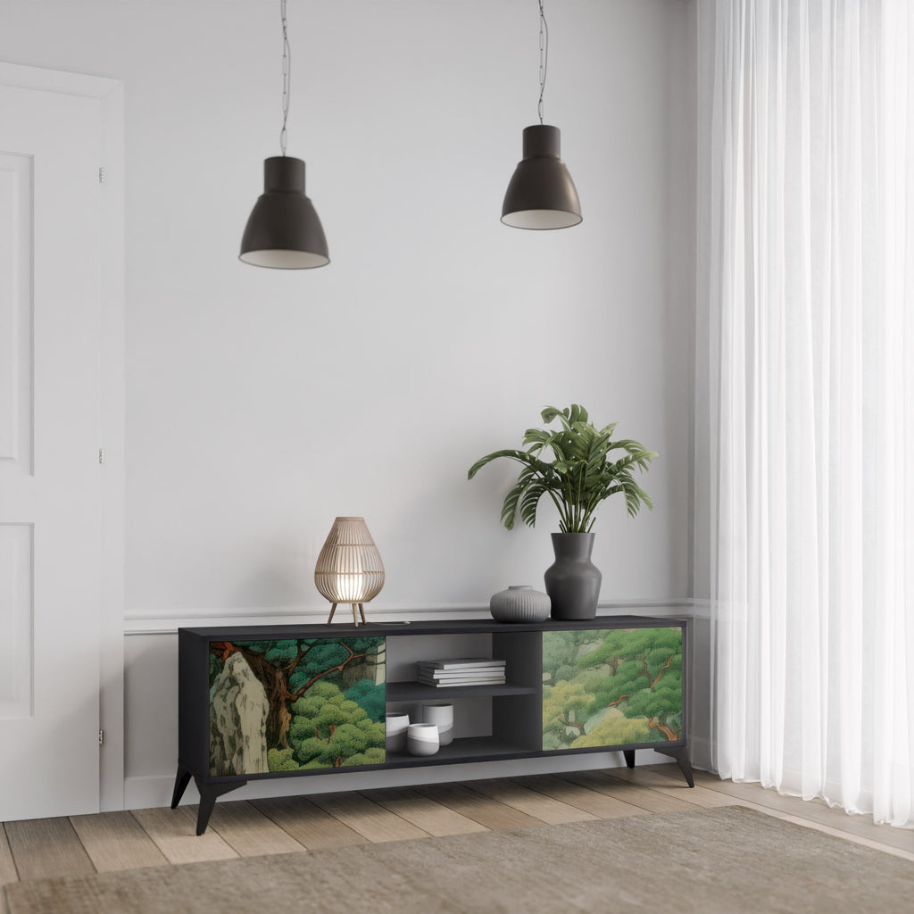 VERDURE ABYSS Móvel de TV com 2 Portas em Acabamento Preto