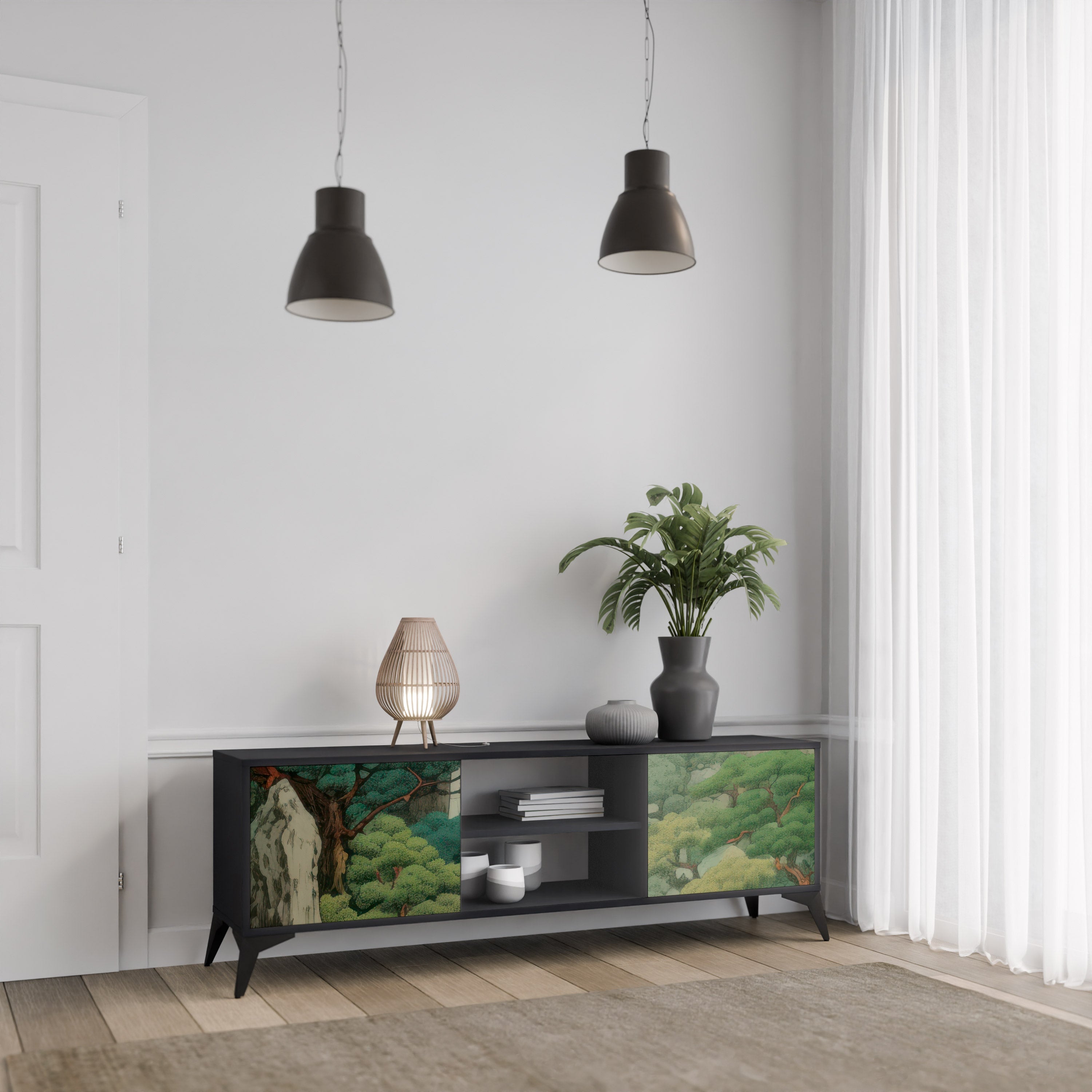 VERDURE ABYSS Móvel de TV com 2 Portas em Acabamento Preto