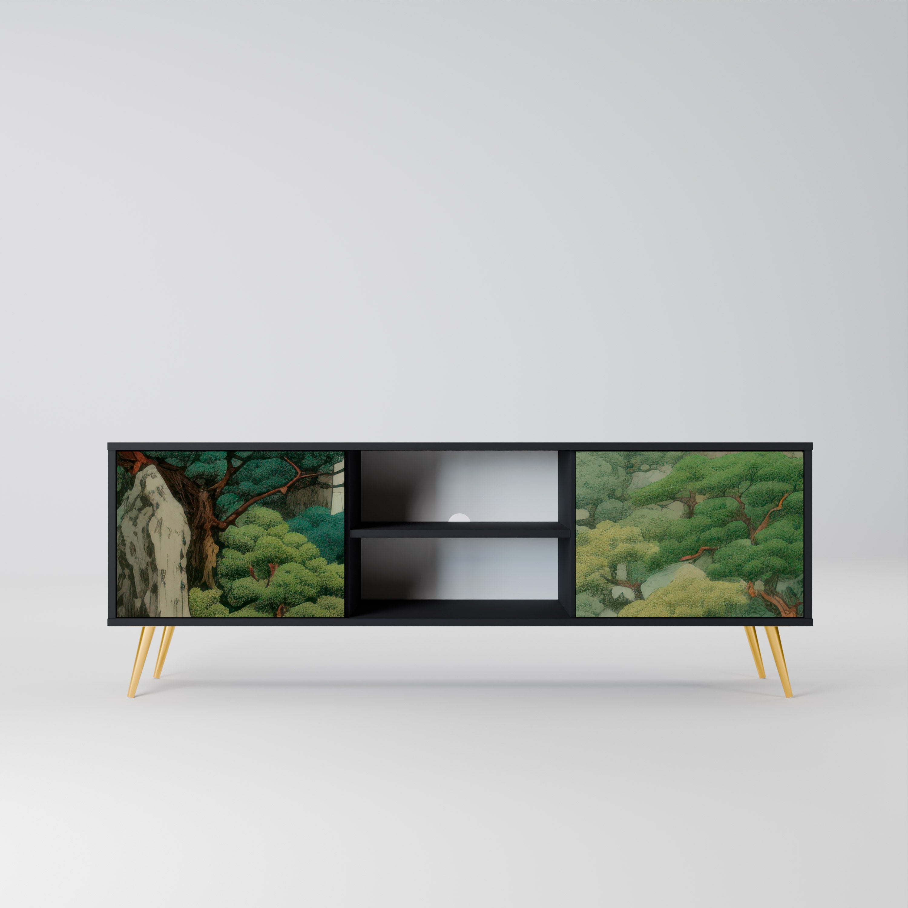 VERDURE ABYSS Móvel de TV com 2 Portas em Acabamento Preto