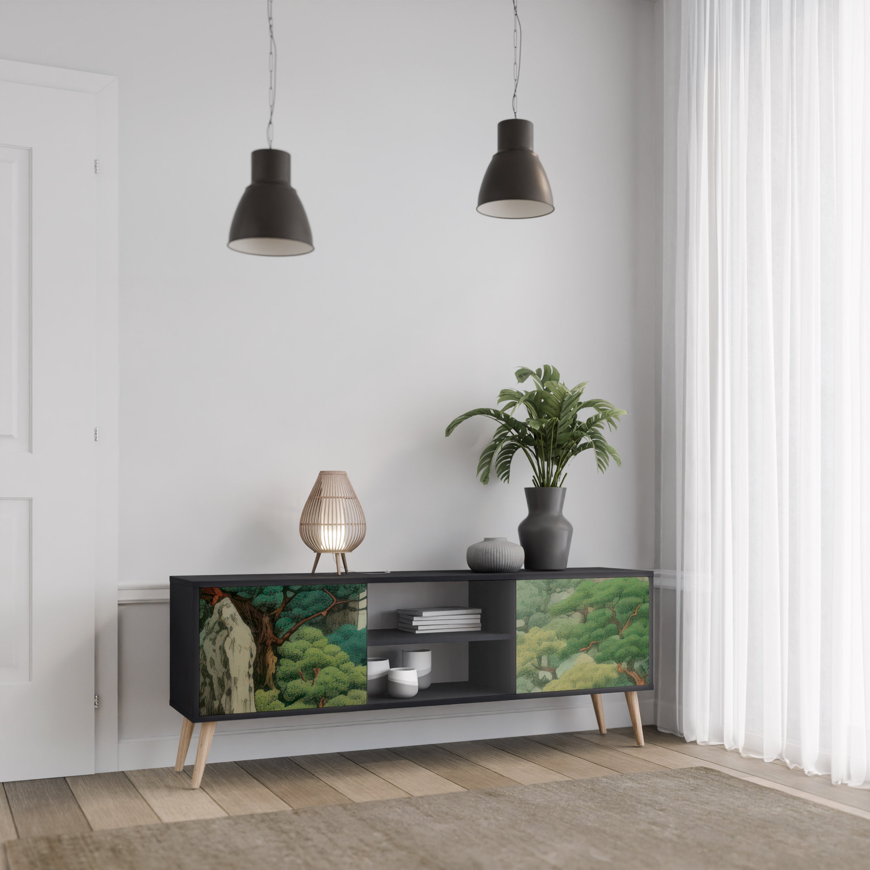 VERDURE ABYSS Móvel de TV com 2 Portas em Acabamento Preto