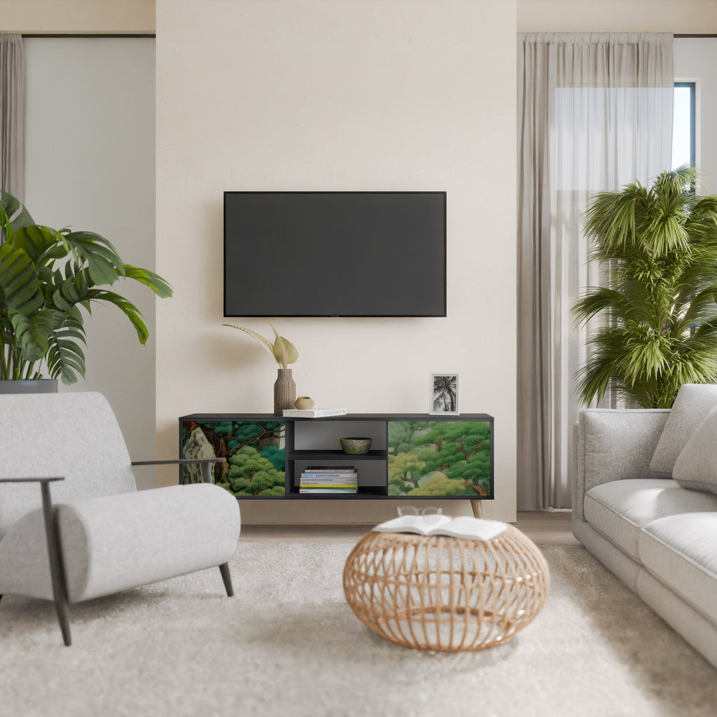 VERDURE ABYSS Móvel de TV com 2 Portas em Acabamento Preto