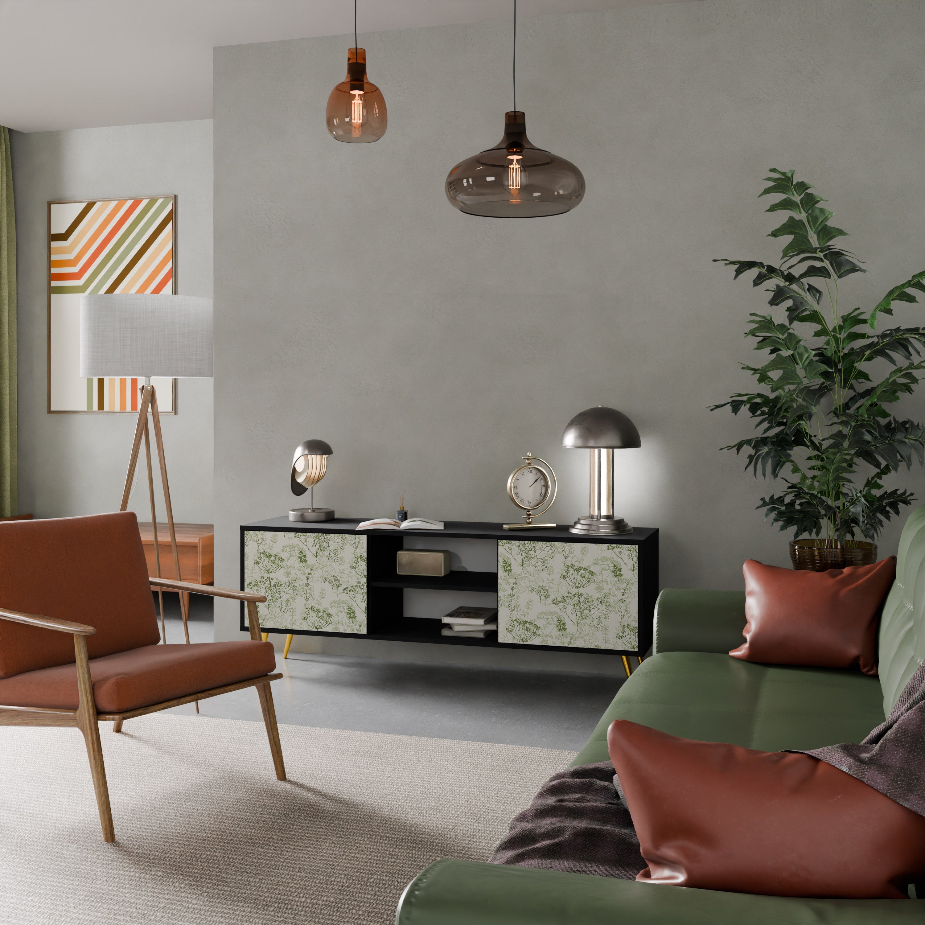 FENNEL BALDACHIN Móvel de TV com 2 Portas em Acabamento Preto