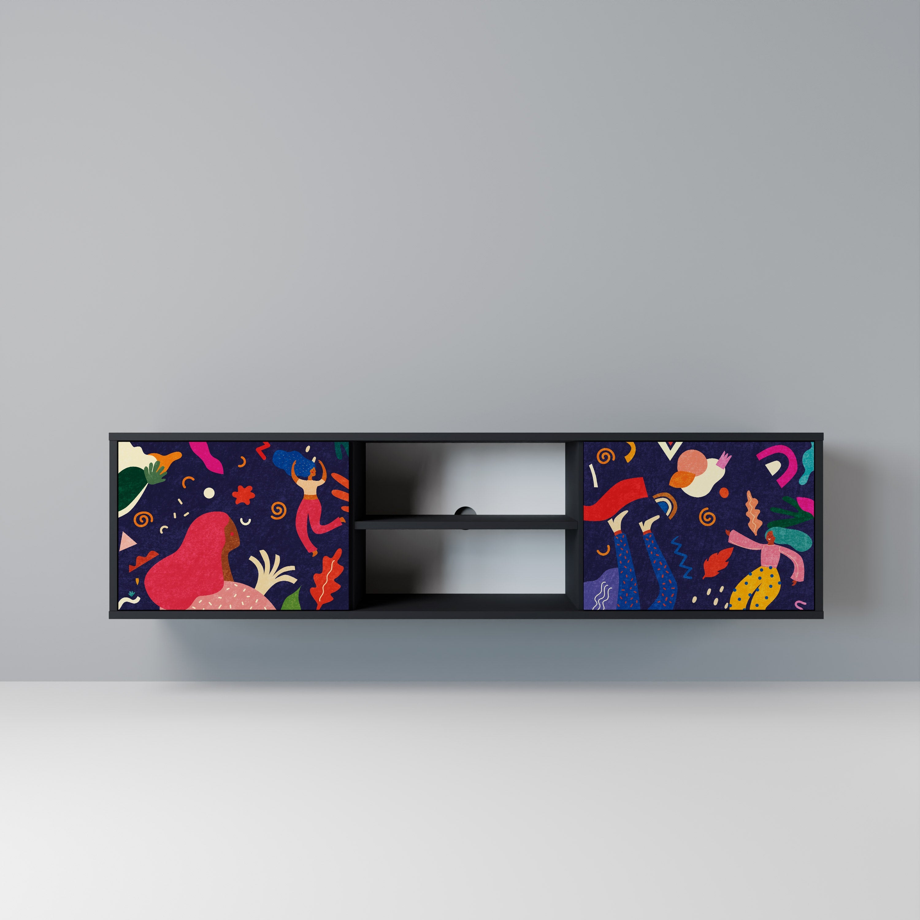 FESTIVE PLEASURES Móvel de TV com 2 Portas em Acabamento Preto