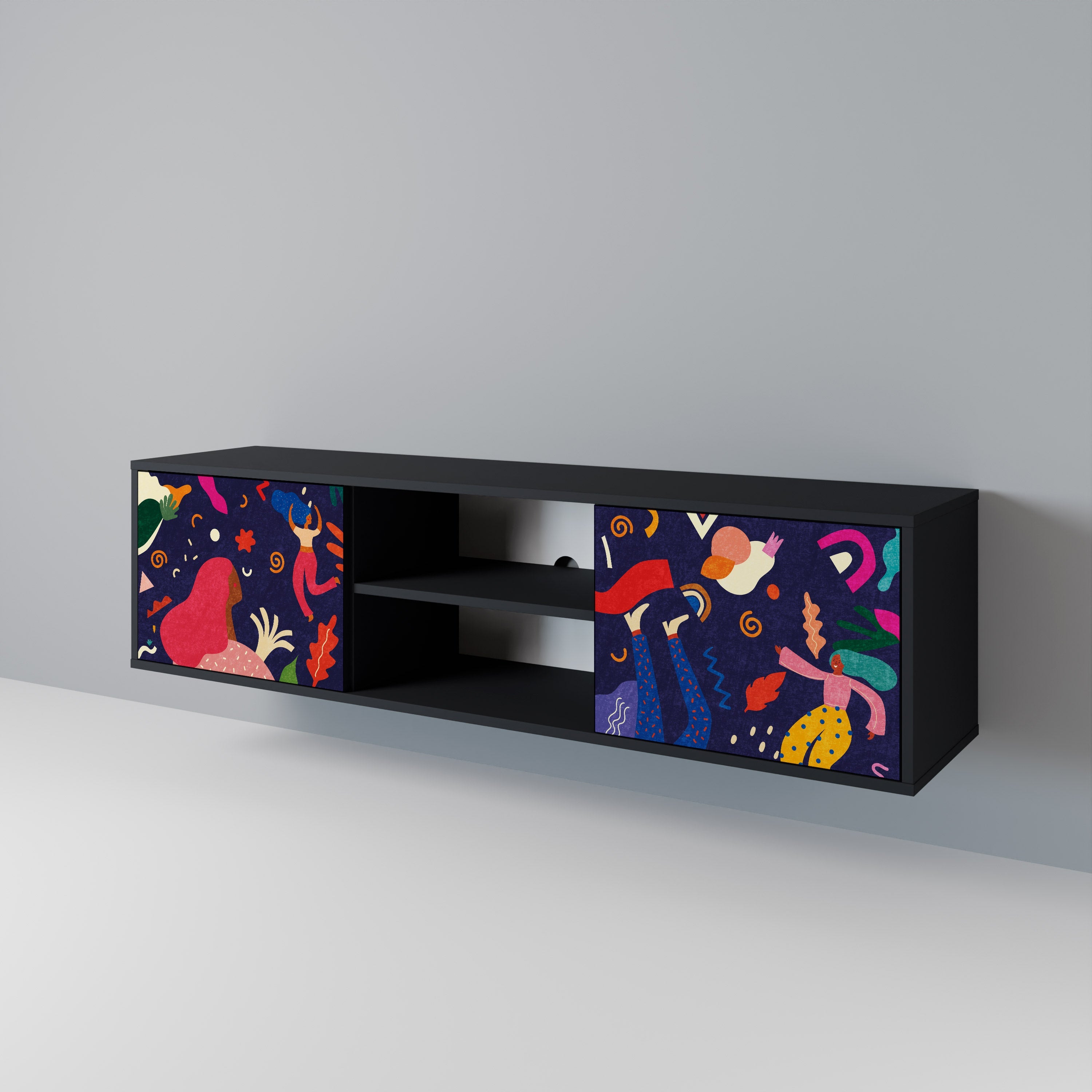 FESTIVE PLEASURES Móvel de TV com 2 Portas em Acabamento Preto