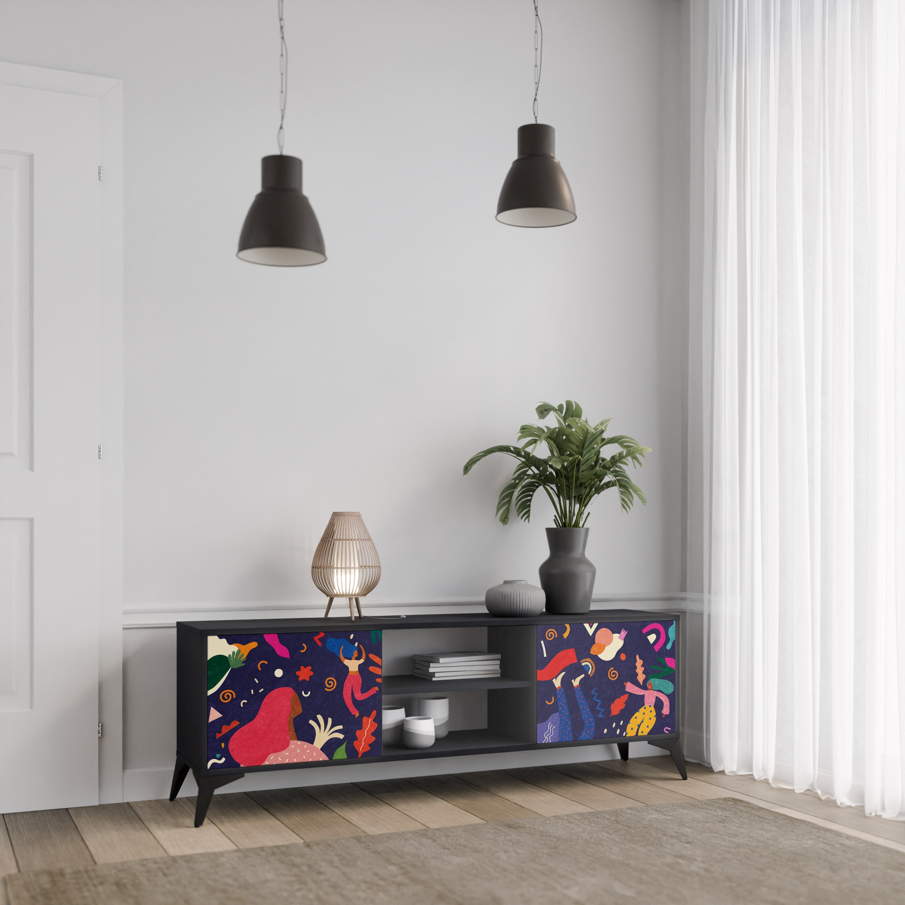 FESTIVE PLEASURES Móvel de TV com 2 Portas em Acabamento Preto