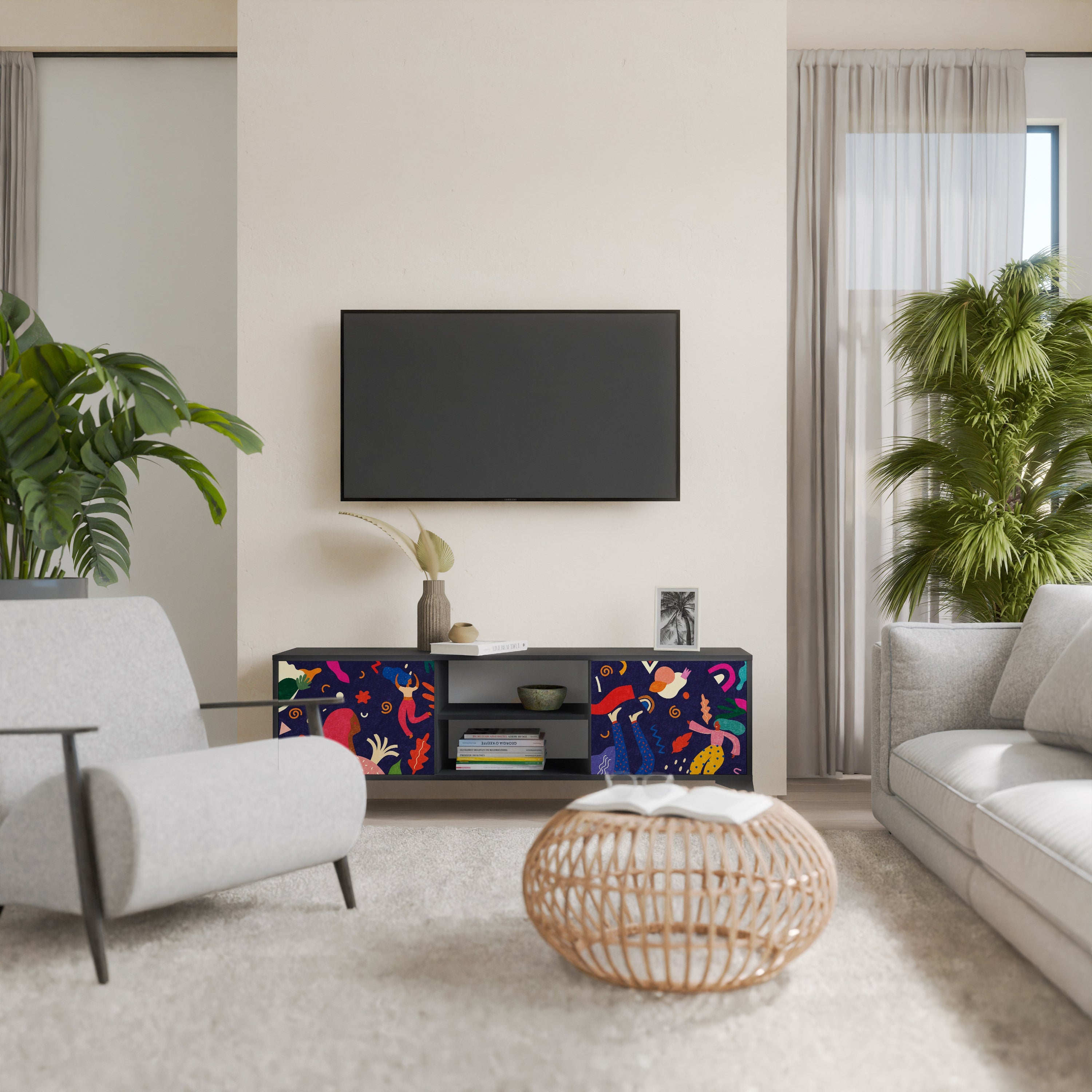 FESTIVE PLEASURES Móvel de TV com 2 Portas em Acabamento Preto