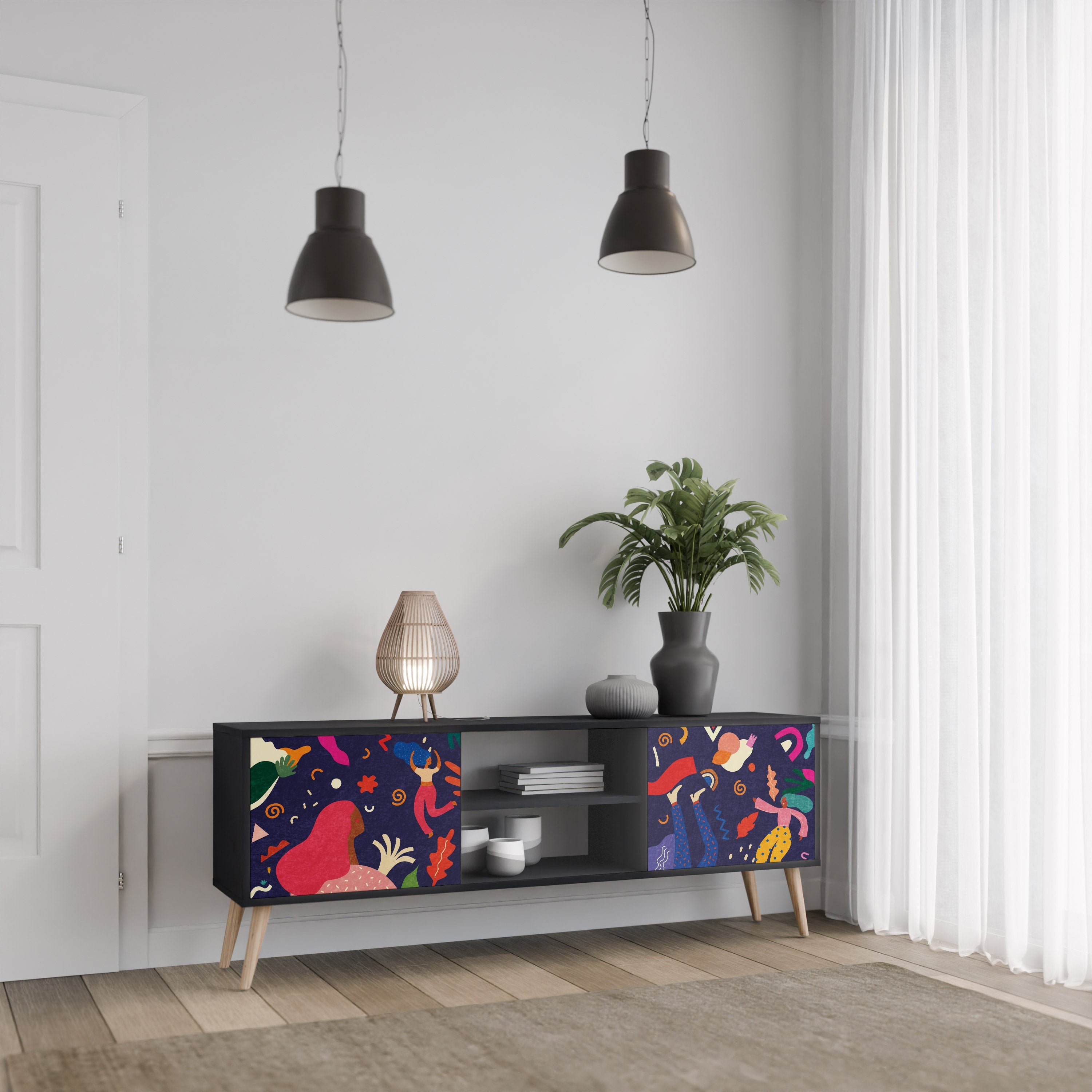 FESTIVE PLEASURES Móvel de TV com 2 Portas em Acabamento Preto