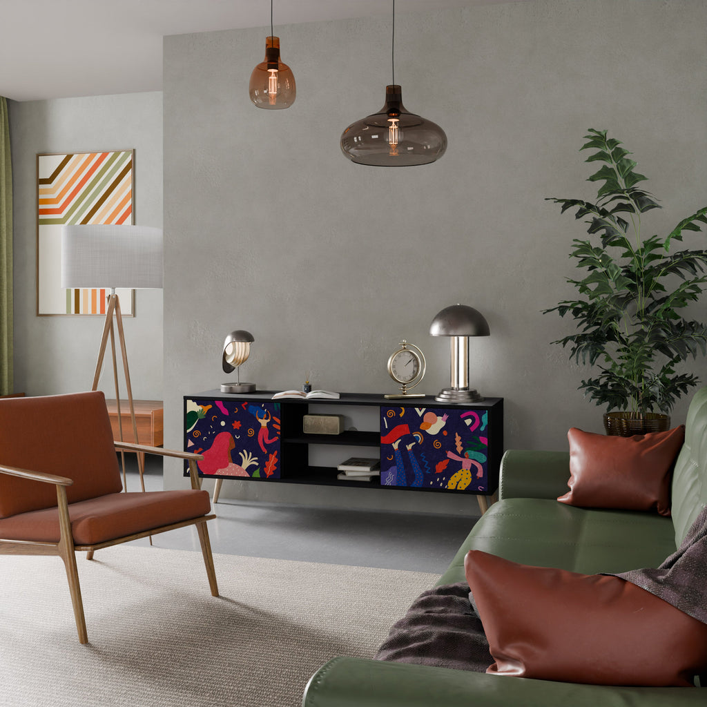 FESTIVE PLEASURES Móvel de TV com 2 Portas em Acabamento Preto