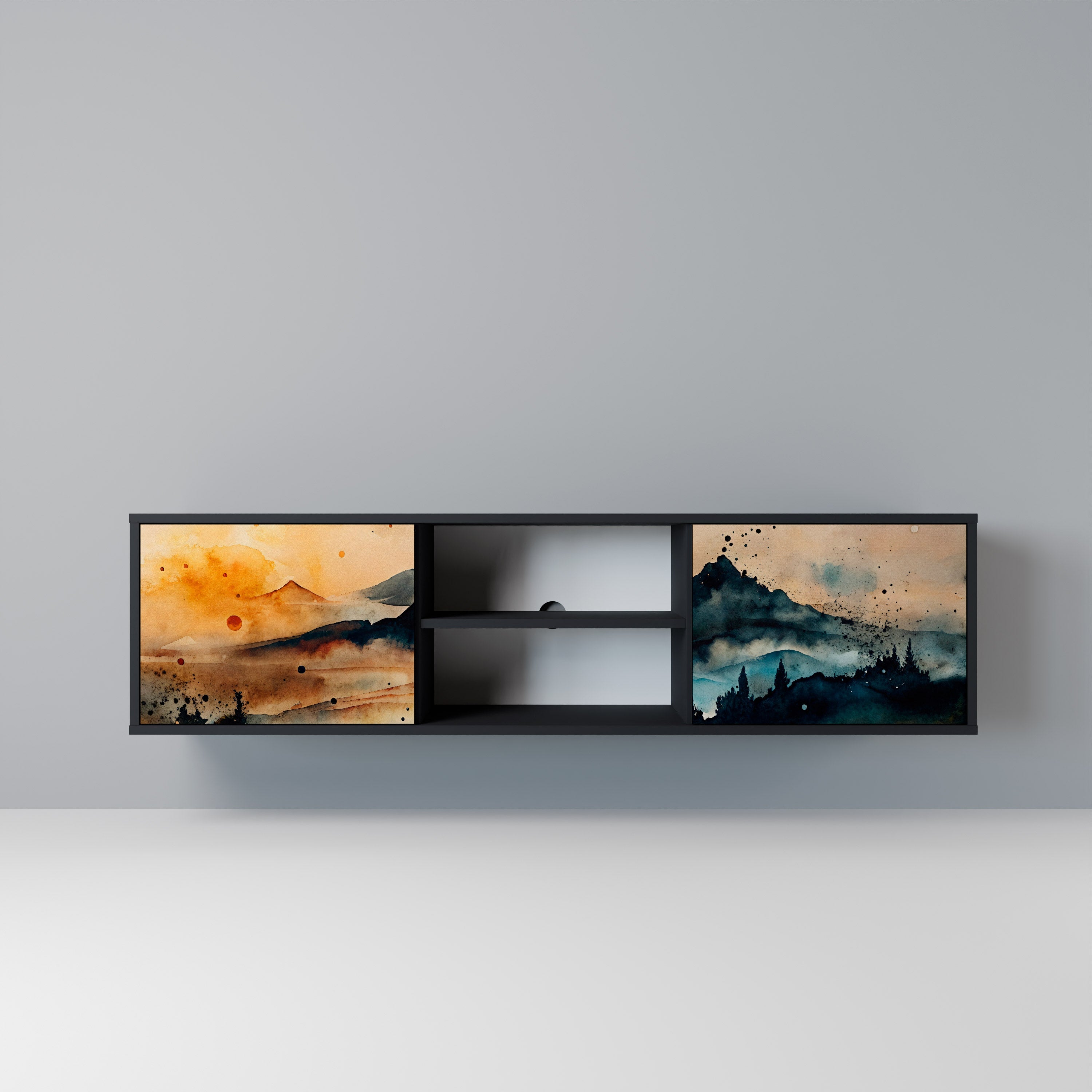 OMINOUS MOUNTAINS Móvel de TV com 2 Portas em Acabamento Preto